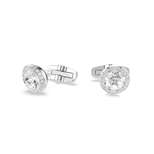 Una Angelic cufflinks, Round cut, White, Rhodium plated