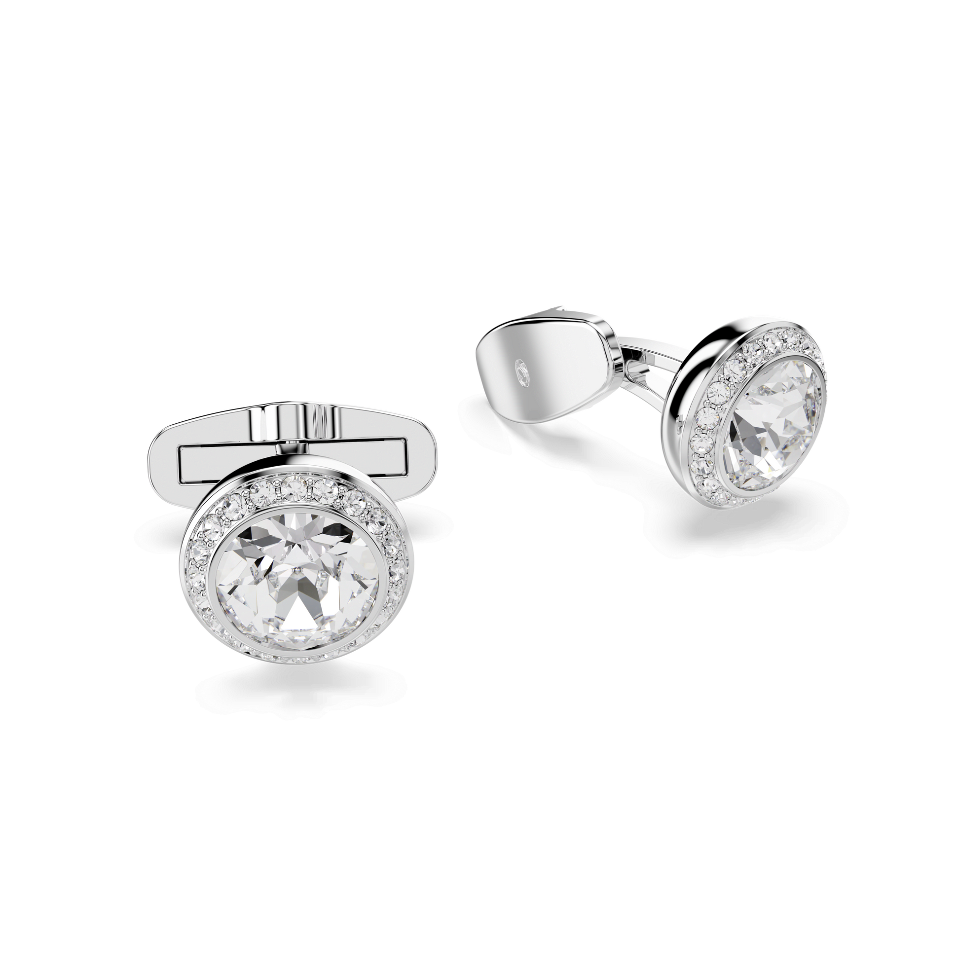 Una Angelic cufflinks, Round cut, White, Rhodium plated