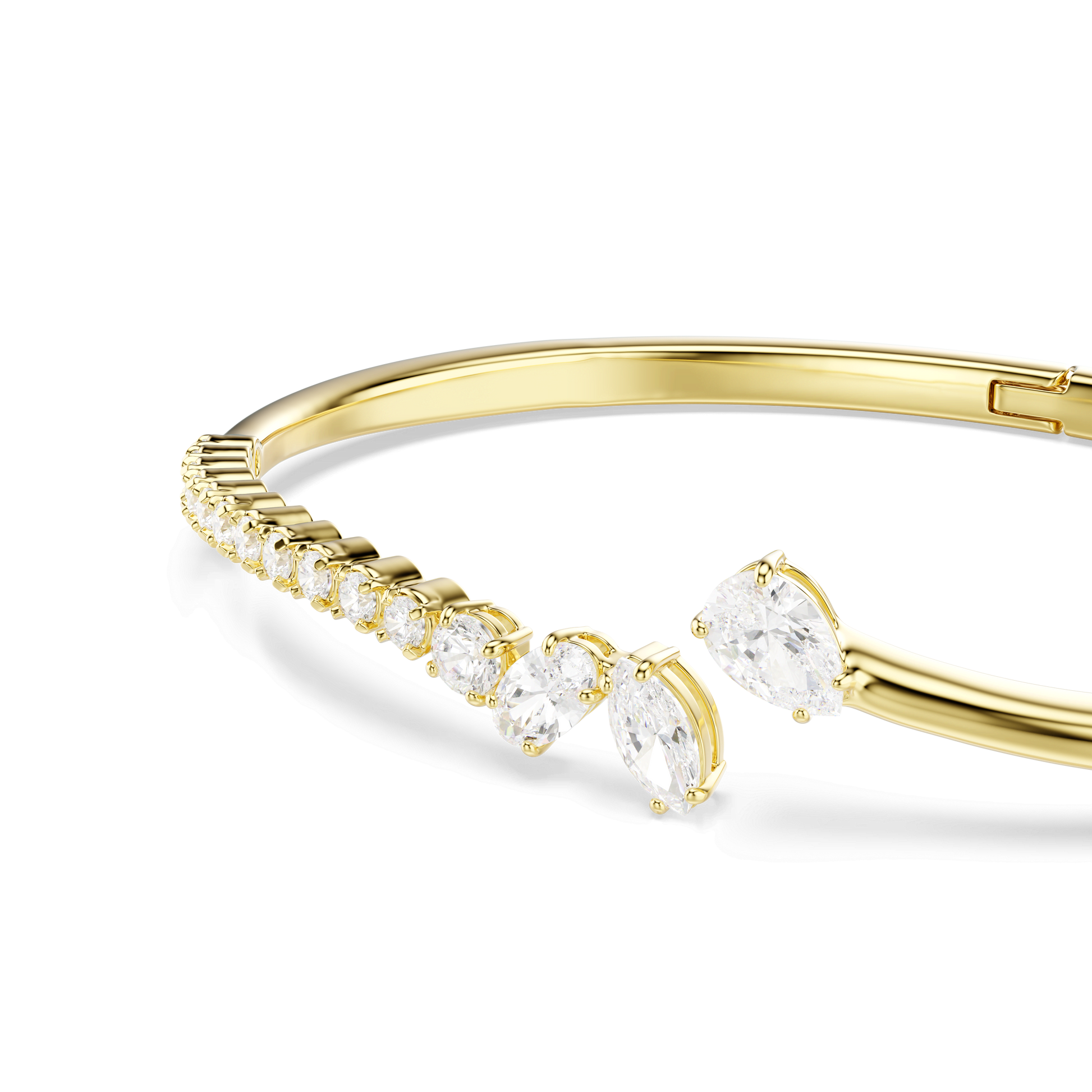 Mesmera bangle, Mixed cuts, White, 18K gold finish