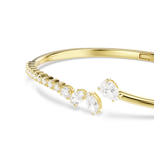 Mesmera bangle, Mixed cuts, White, 18K gold finish