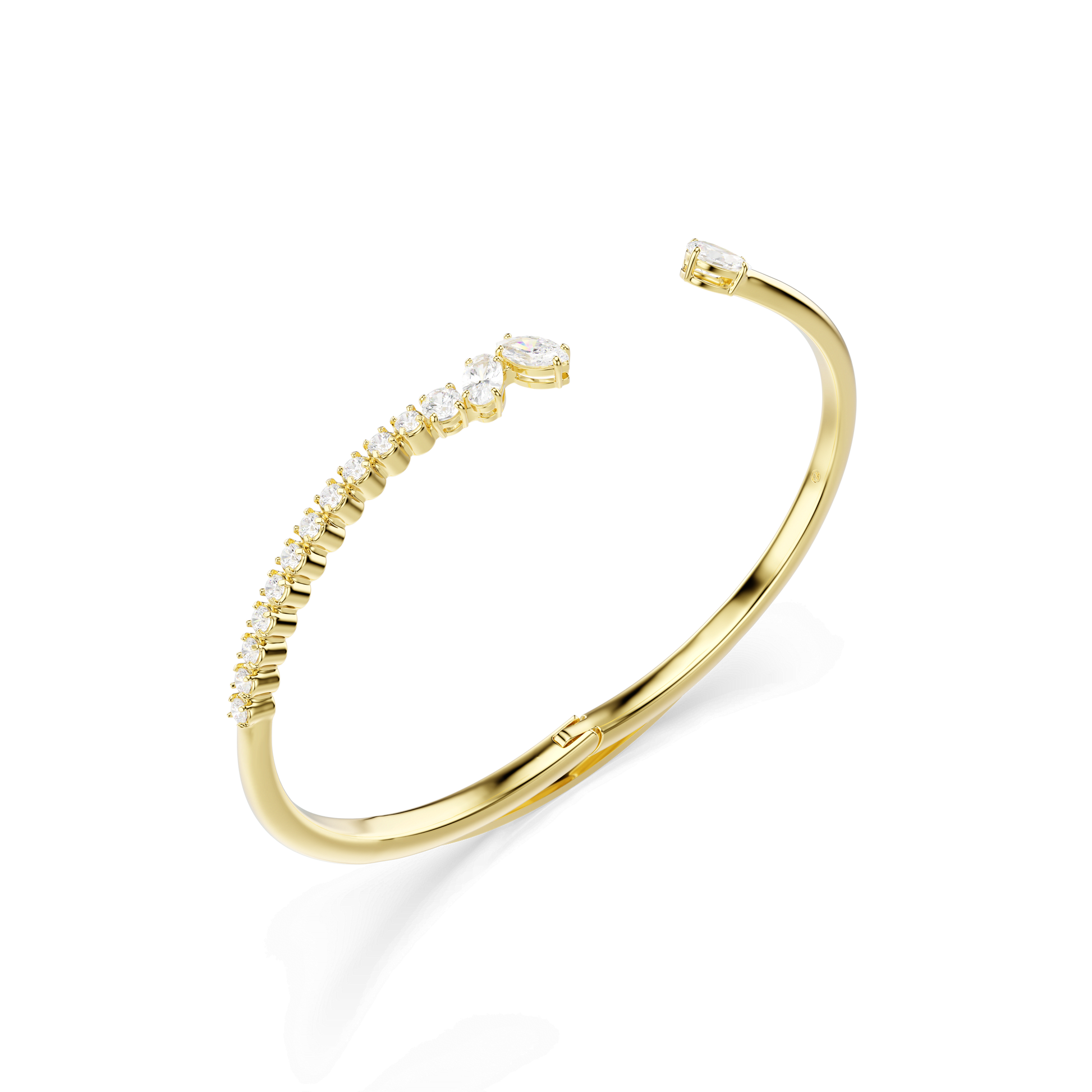 Mesmera bangle, Mixed cuts, White, 18K gold finish