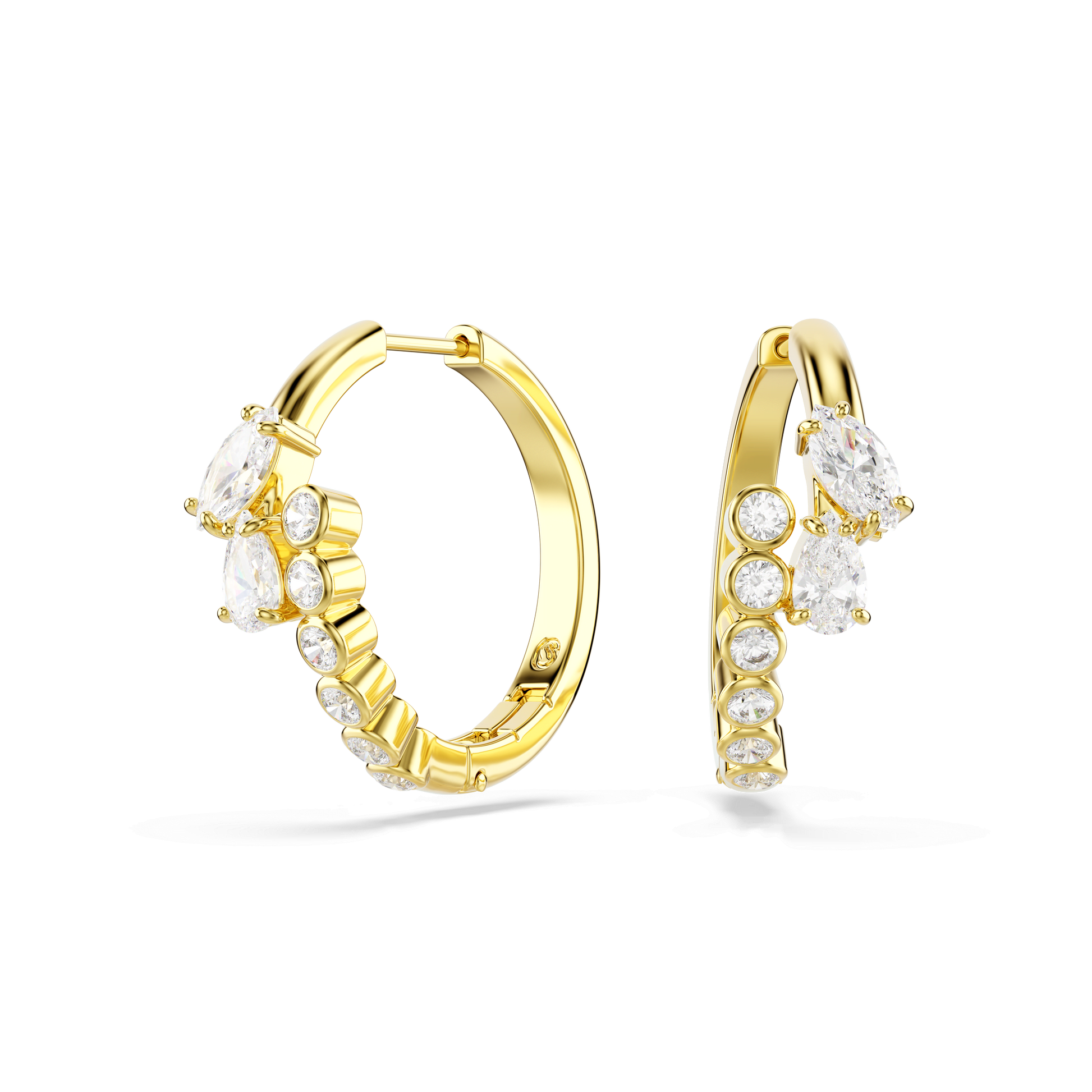 Mesmera hoop earrings, Mixed cuts, White, 18K gold finish