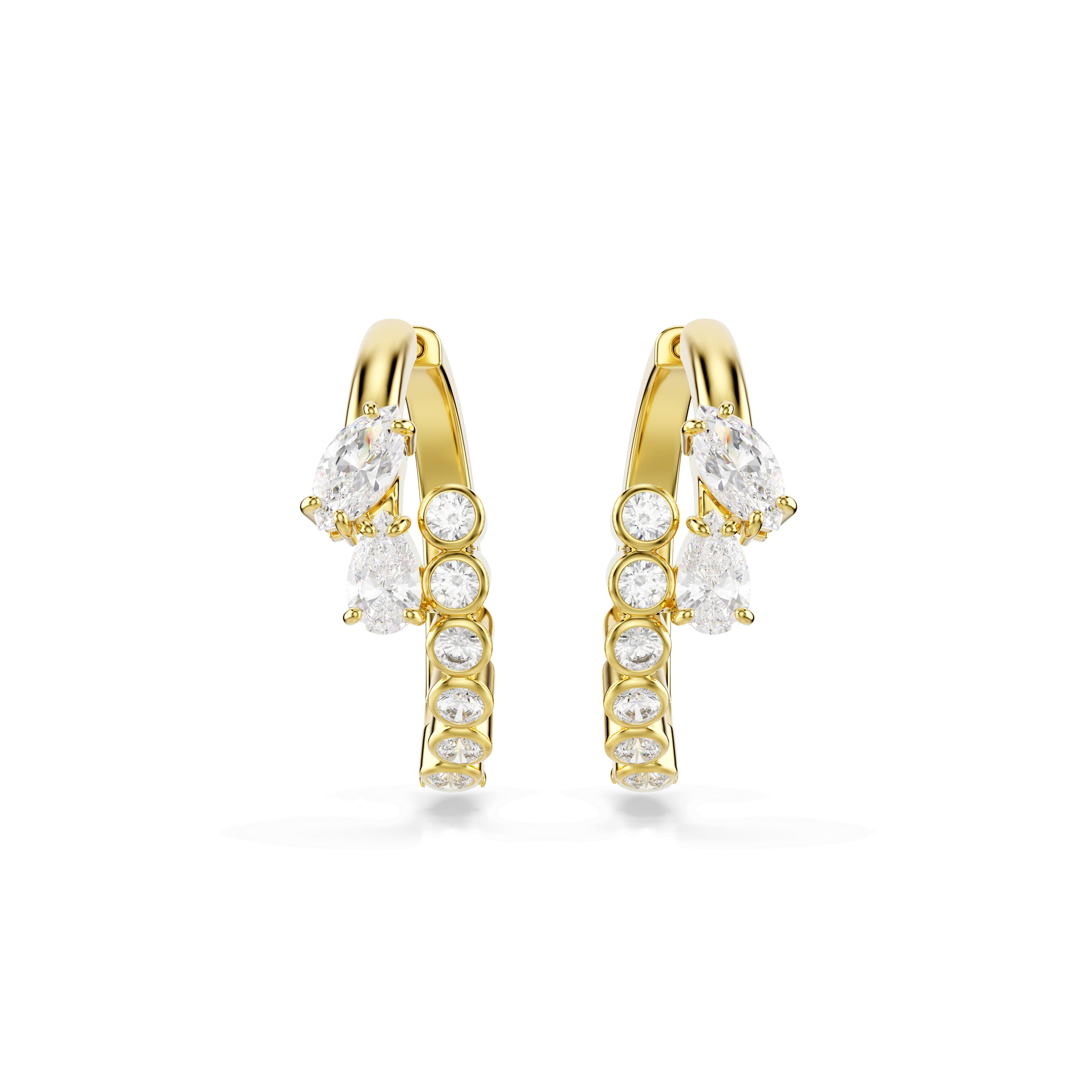 Mesmera hoop earrings, Mixed cuts, White, 18K gold finish