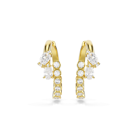 Mesmera hoop earrings, Mixed cuts, White, 18K gold finish