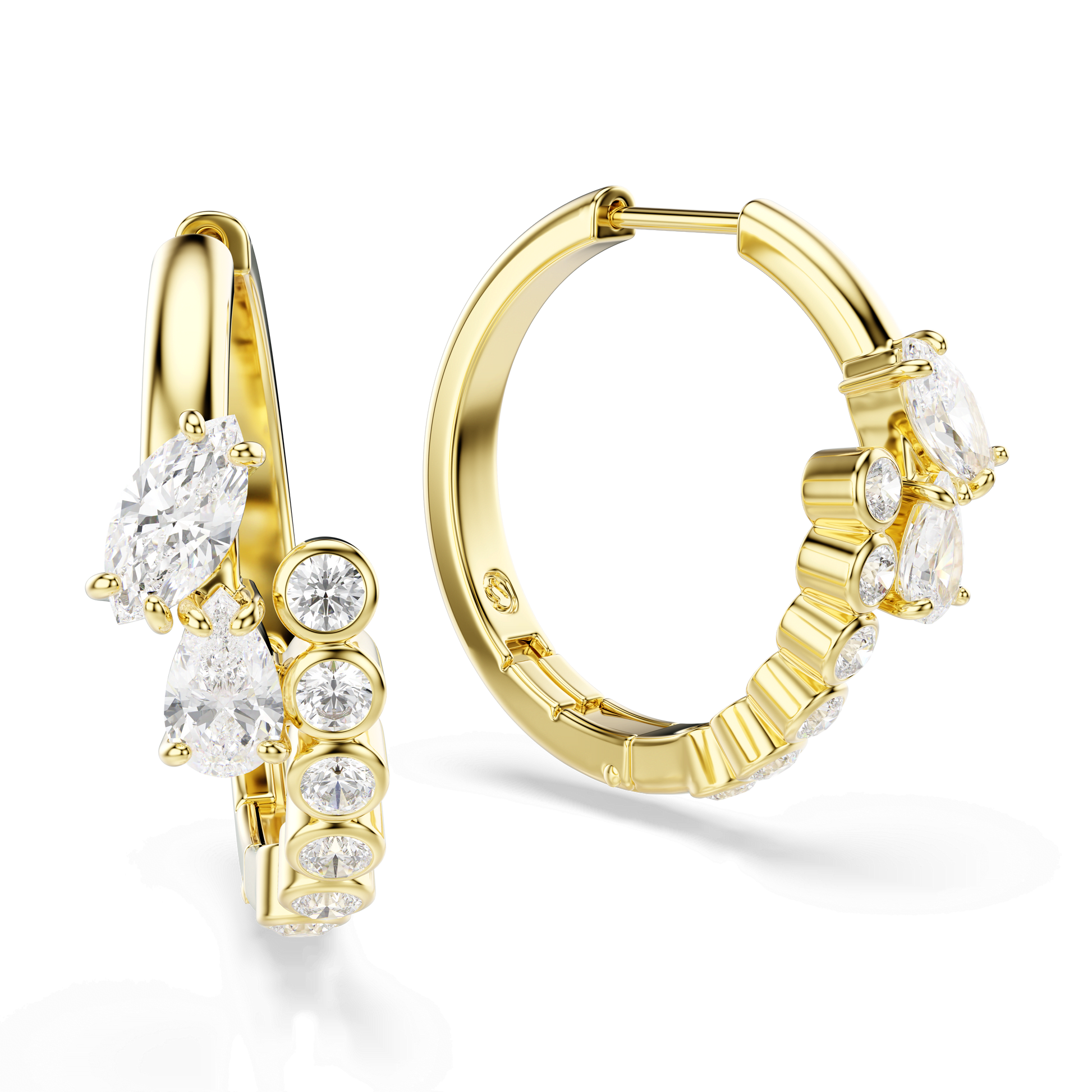 Mesmera hoop earrings, Mixed cuts, White, 18K gold finish
