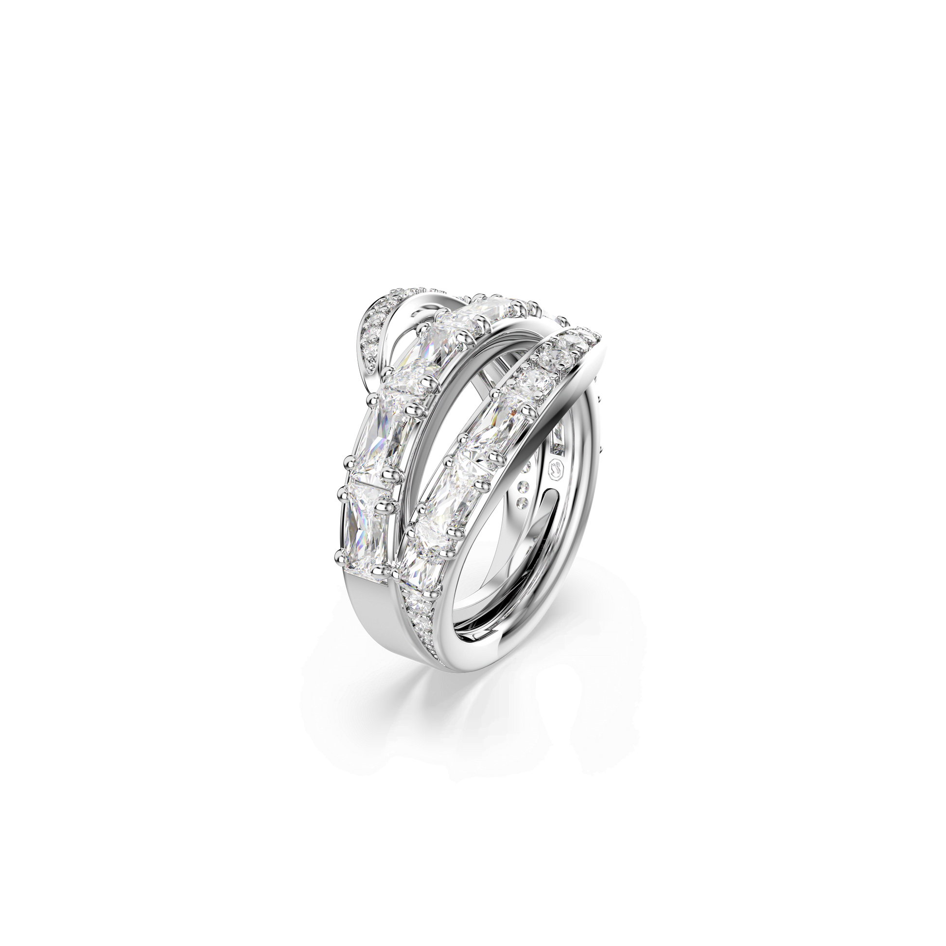Vienna ring, Mixed cuts, Swan, White, Rhodium plated
