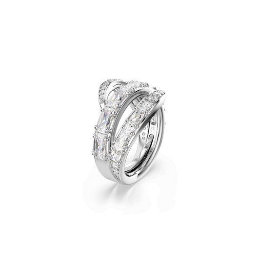 Vienna ring, Mixed cuts, Swan, White, Rhodium plated