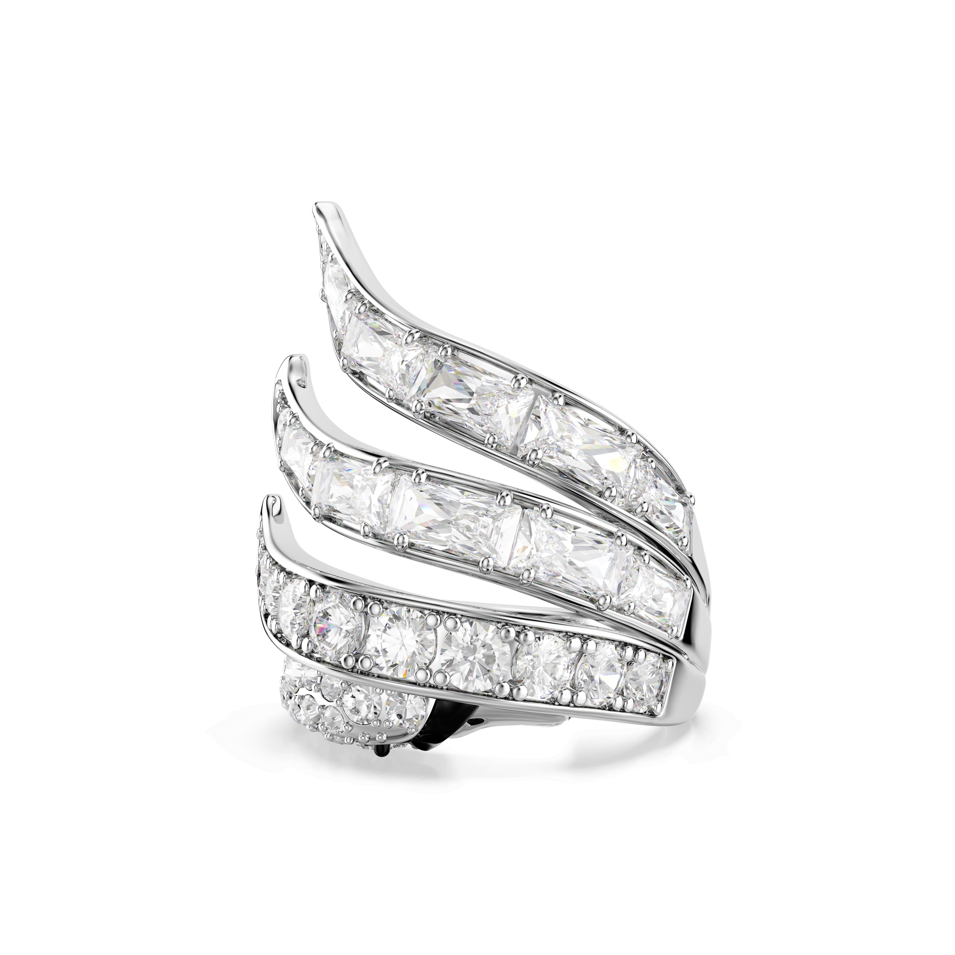 Vienna cocktail ring, Mixed cuts, Swan, White, Rhodium plated