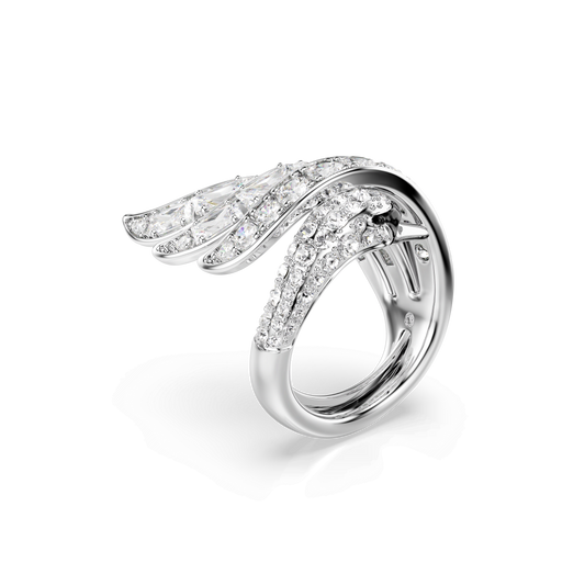 Vienna cocktail ring, Mixed cuts, Swan, White, Rhodium plated