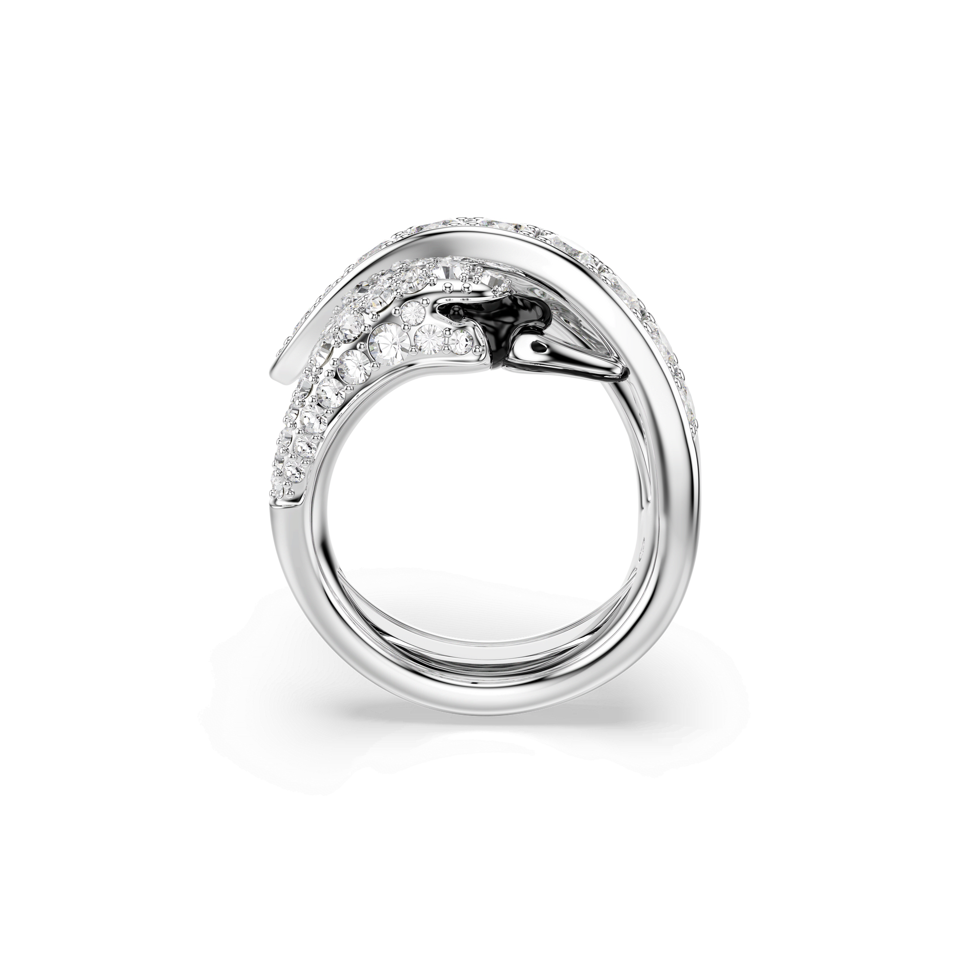 Vienna cocktail ring, Mixed cuts, Swan, White, Rhodium plated