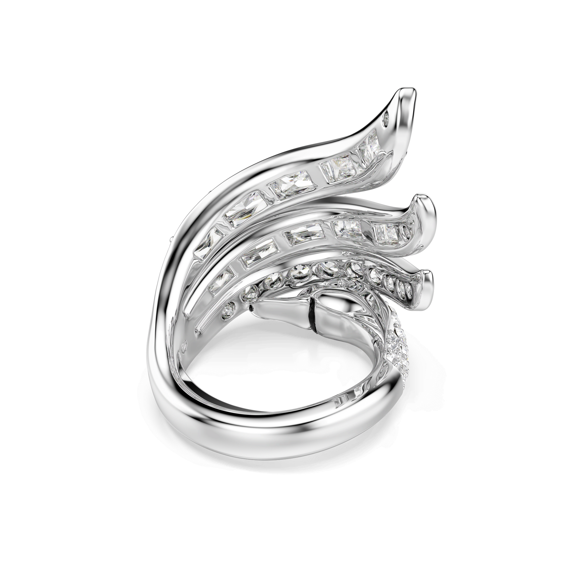 Vienna cocktail ring, Mixed cuts, Swan, White, Rhodium plated