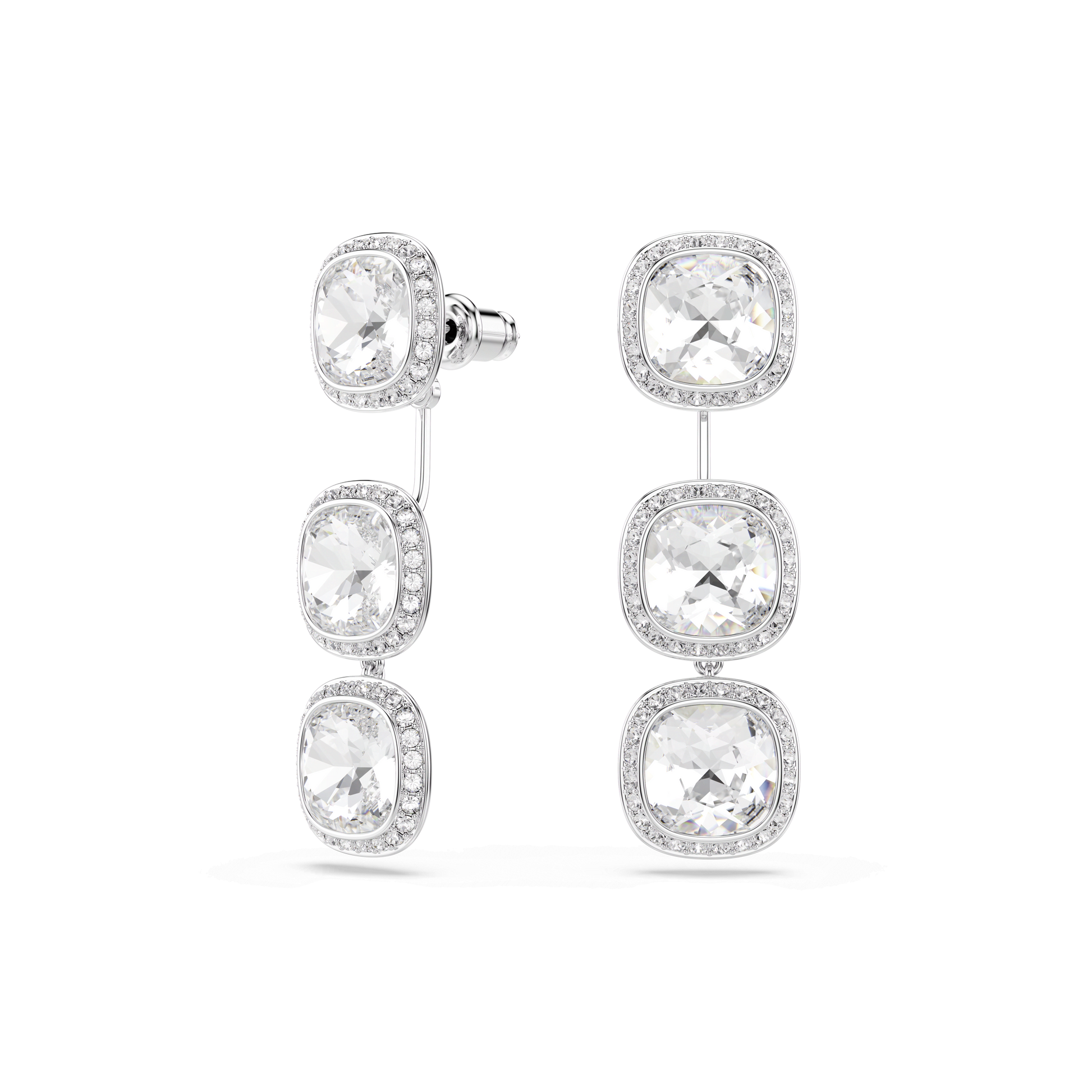 Una Angelic stud earrings, Cushion cut, White, 18K gold finish