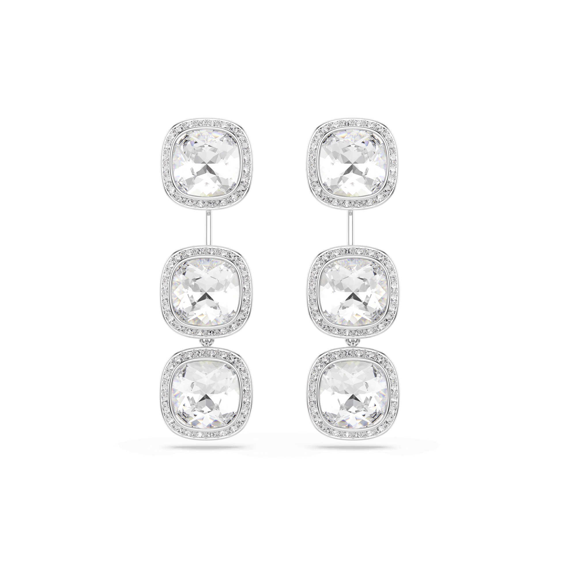 Una Angelic stud earrings, Cushion cut, White, 18K gold finish