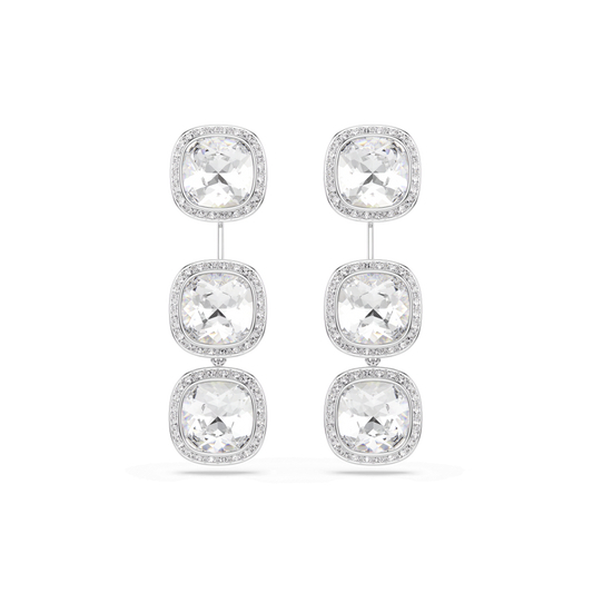 Una Angelic stud earrings, Cushion cut, White, 18K gold finish