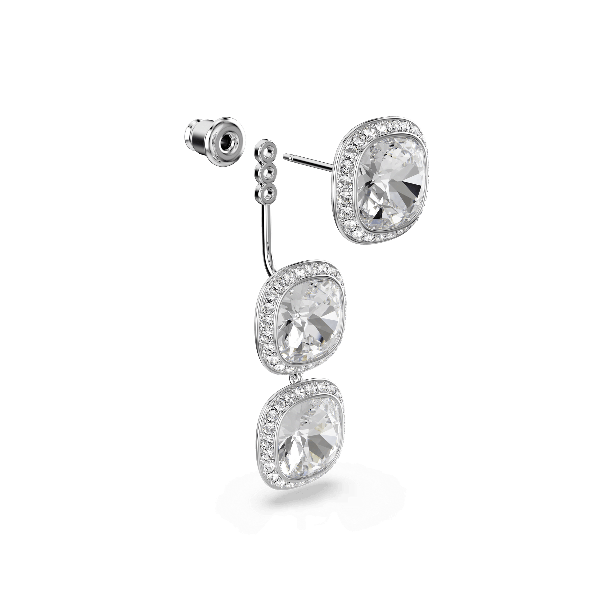 Una Angelic stud earrings, Cushion cut, White, 18K gold finish