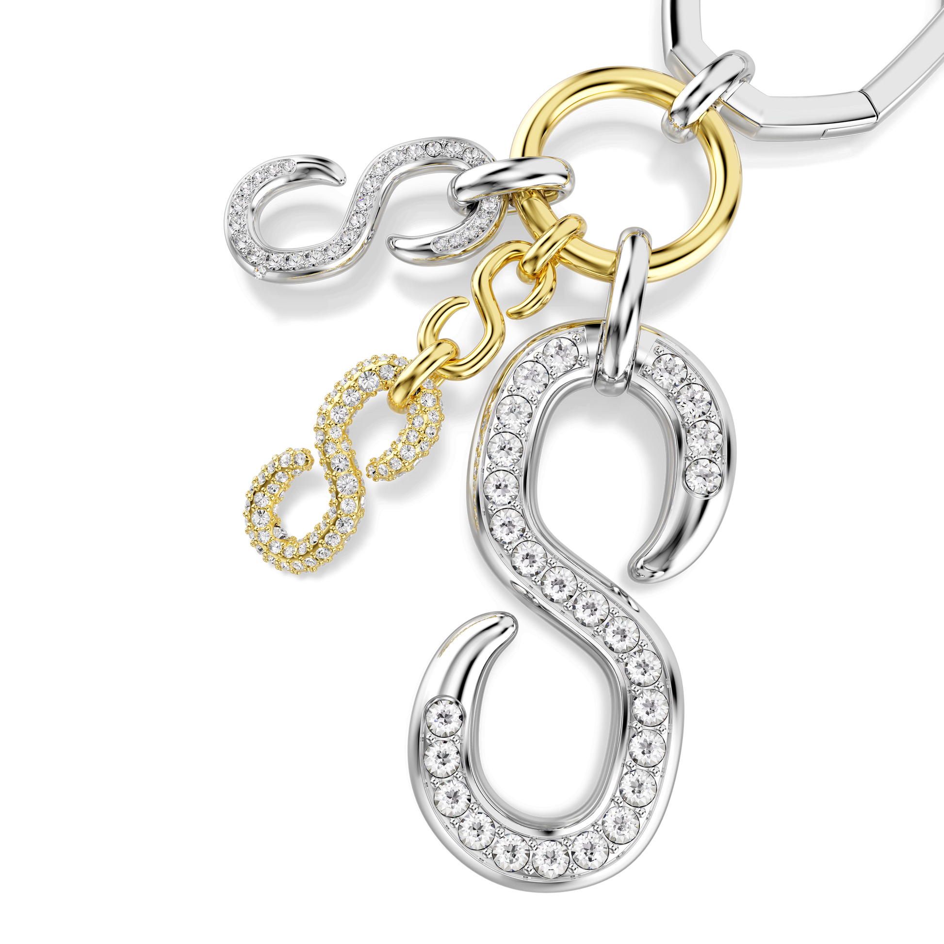 Bag charm, Round cut, White, Mixed metal finish