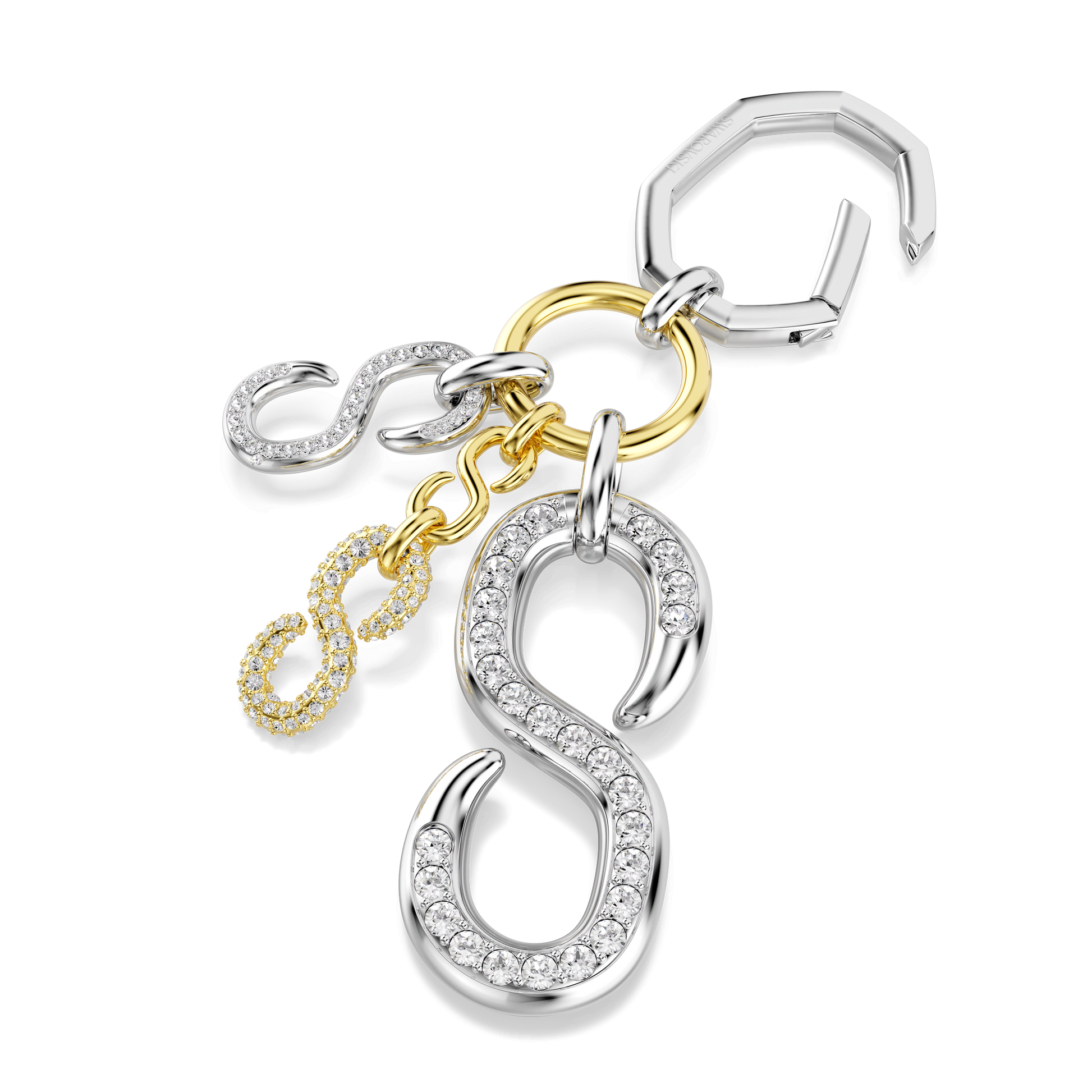 Bag charm, Round cut, White, Mixed metal finish