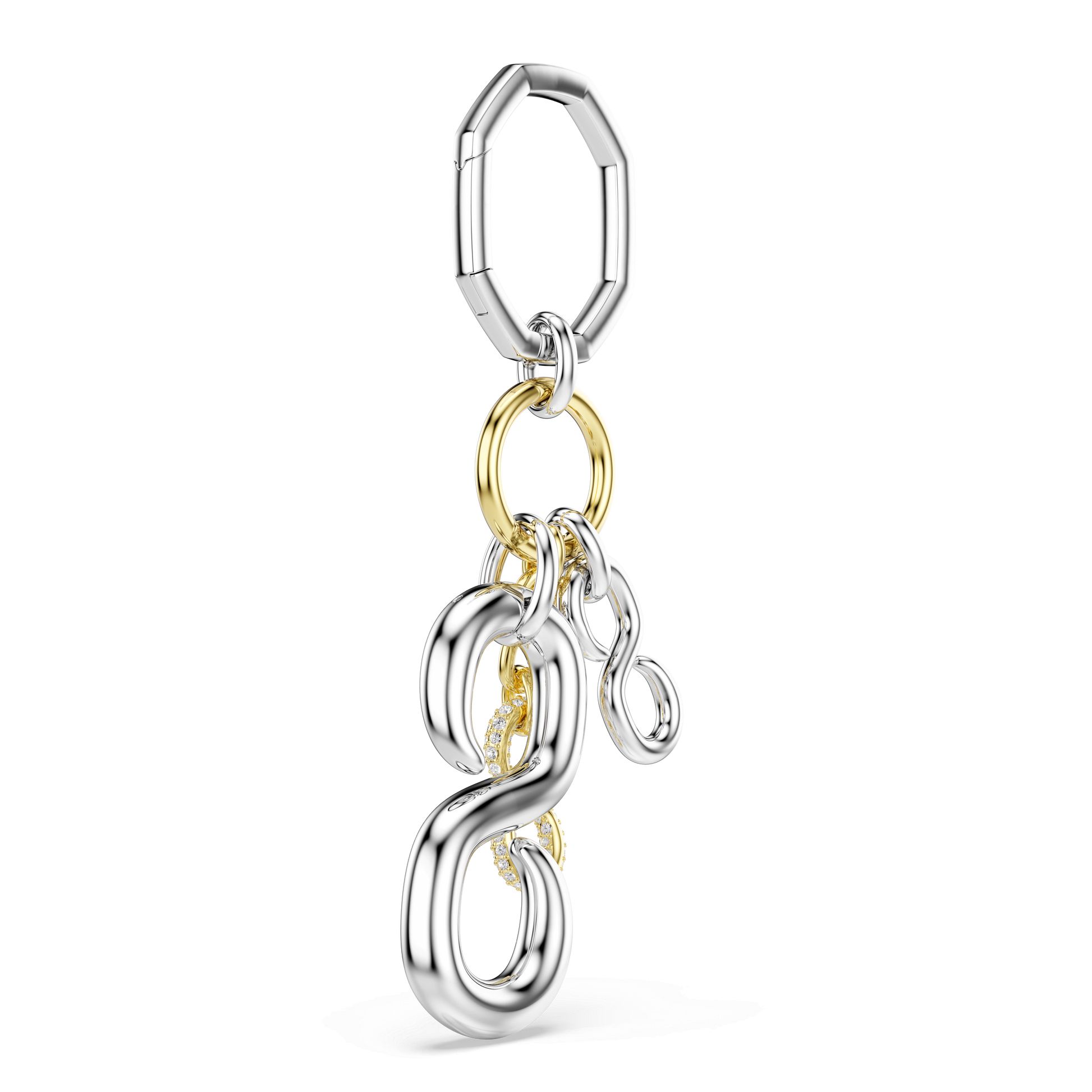 Bag charm, Round cut, White, Mixed metal finish