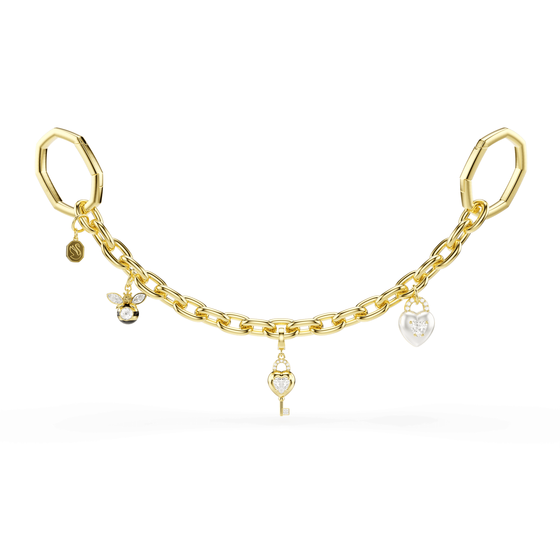 Bag charm, Mixed cuts, White, Gold-tone plated
