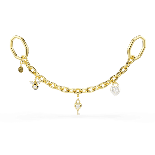 Bag charm, Mixed cuts, White, Gold-tone plated