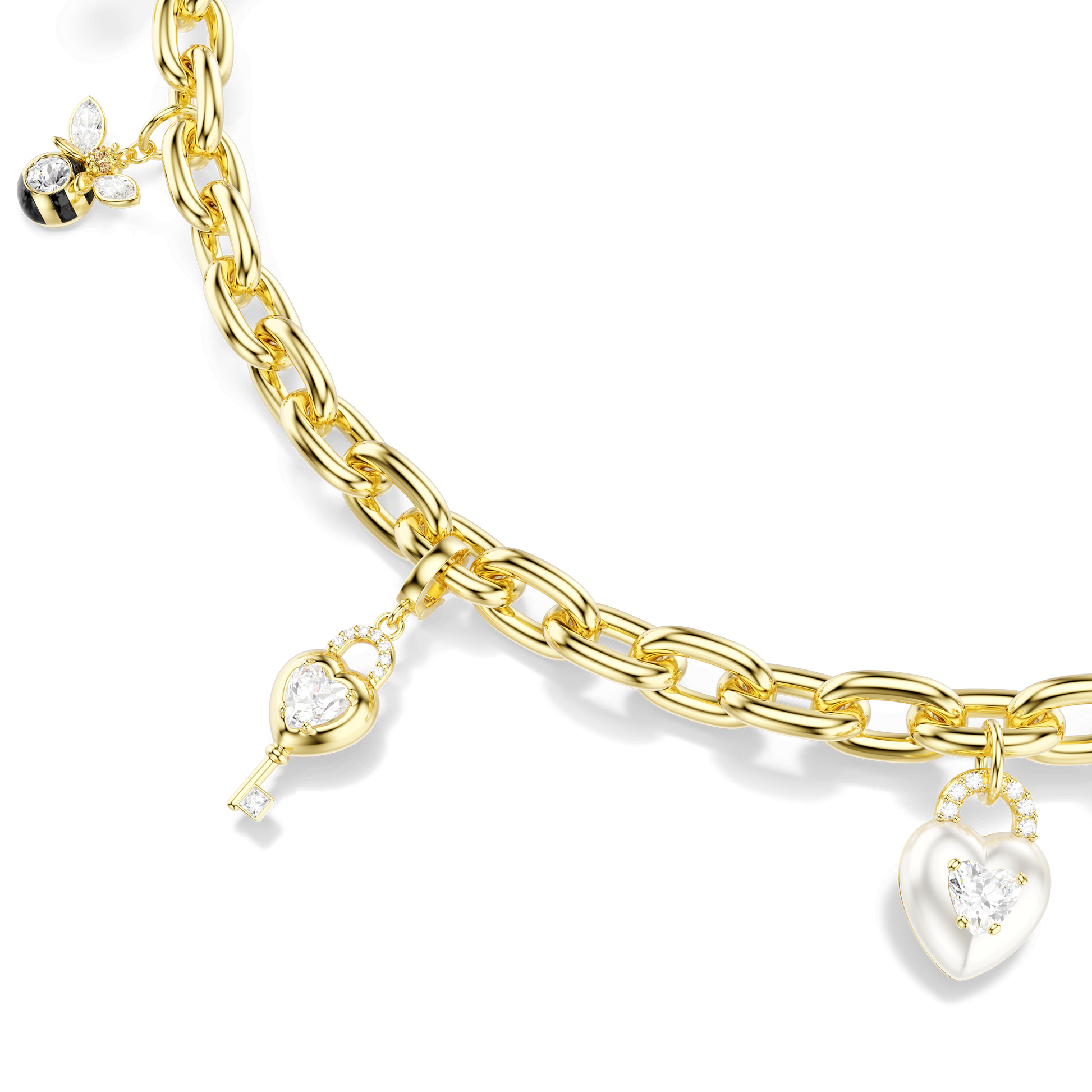 Bag charm, Mixed cuts, White, Gold-tone plated