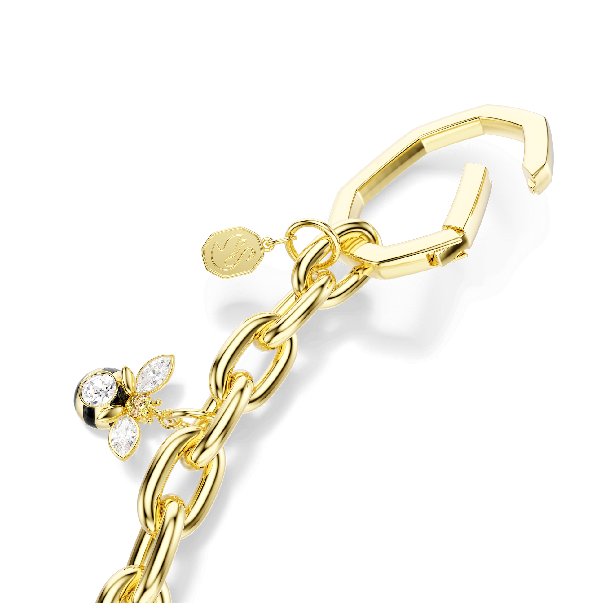 Bag charm, Mixed cuts, White, Gold-tone plated
