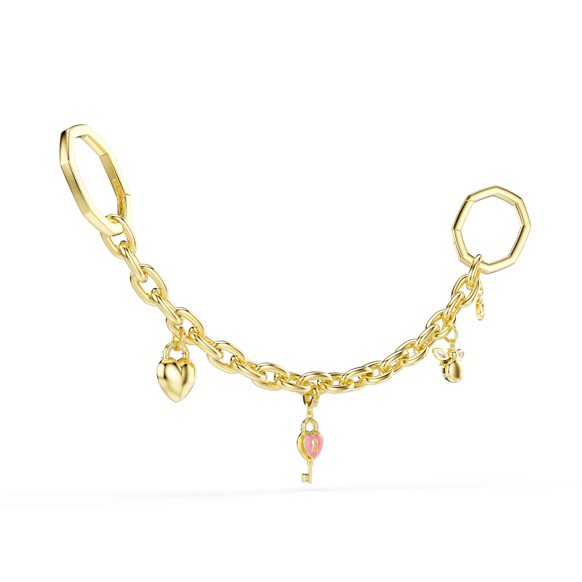 Bag charm, Mixed cuts, White, Gold-tone plated