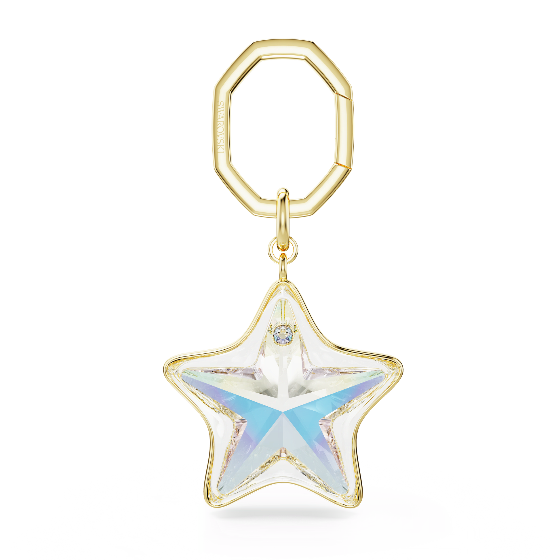 Bag charm, Mixed cuts, Star, White, Gold-tone plated
