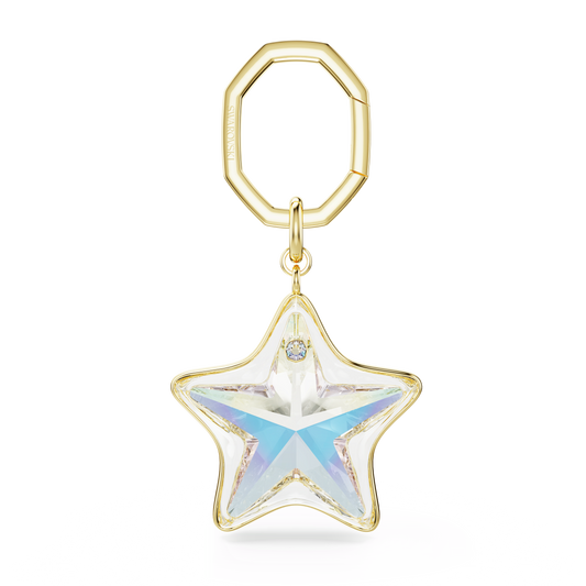 Bag charm, Mixed cuts, Star, White, Gold-tone plated