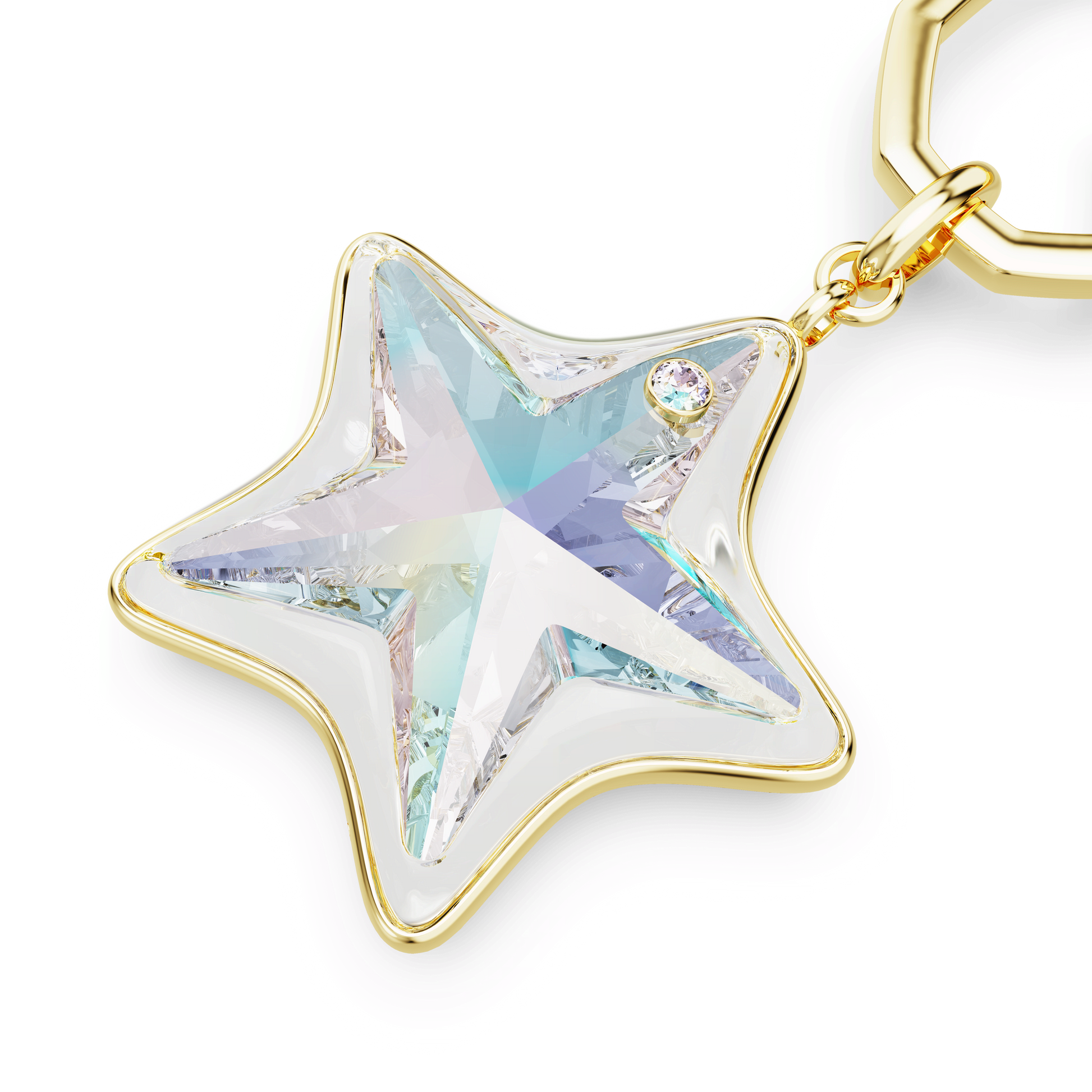 Bag charm, Mixed cuts, Star, White, Gold-tone plated