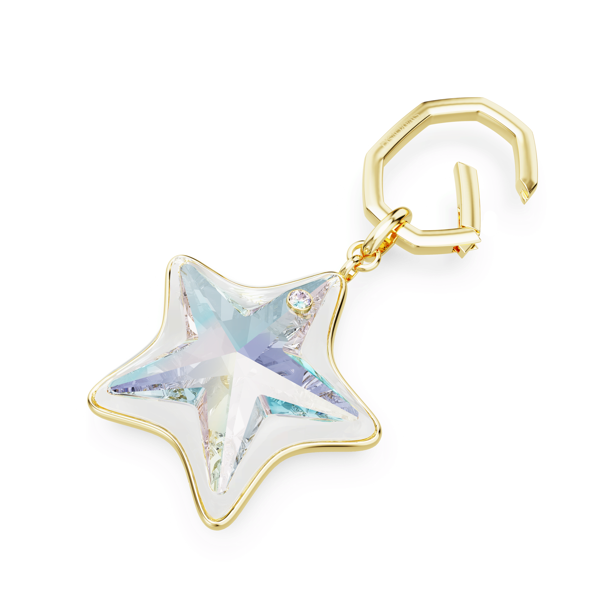 Bag charm, Mixed cuts, Star, White, Gold-tone plated