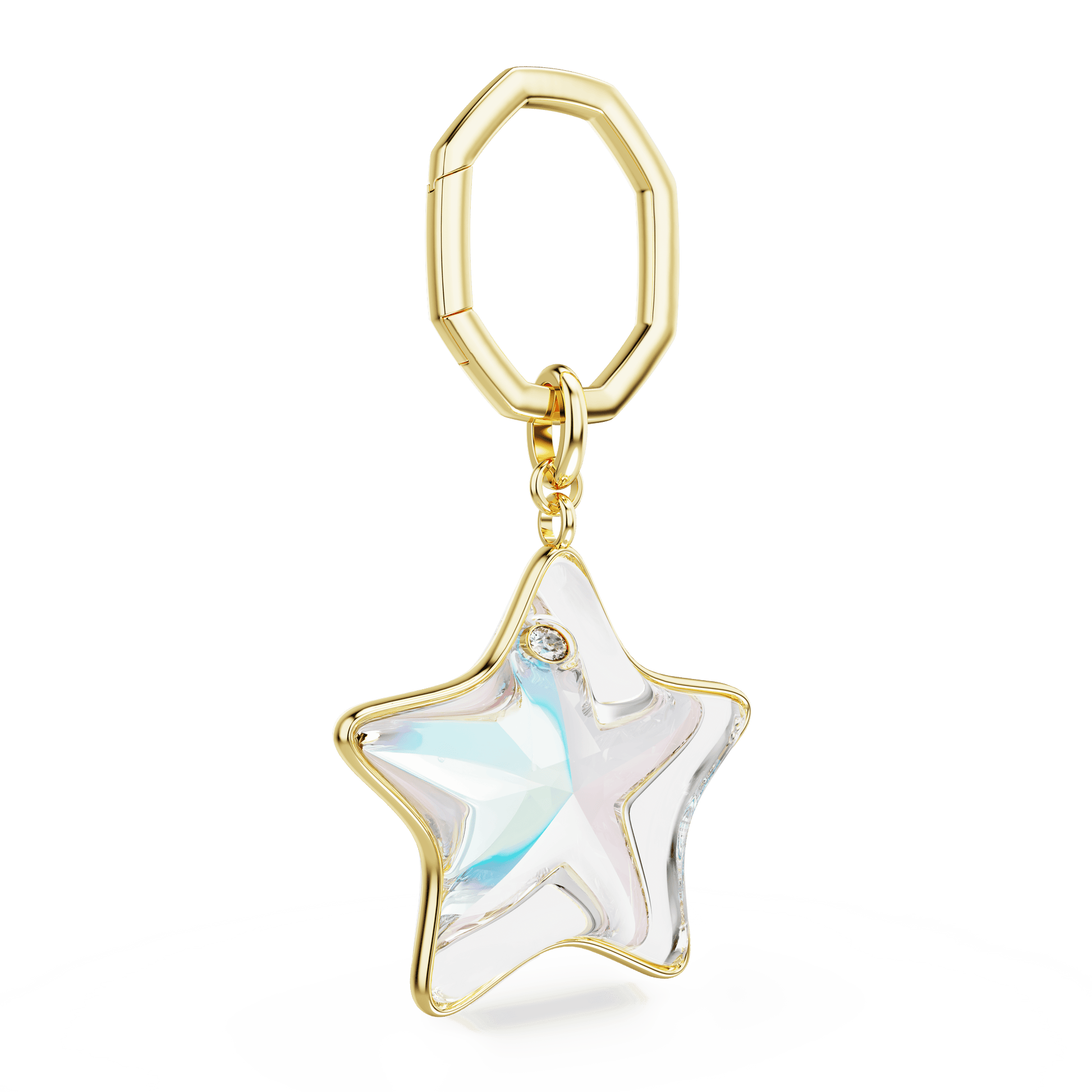 Bag charm, Mixed cuts, Star, White, Gold-tone plated