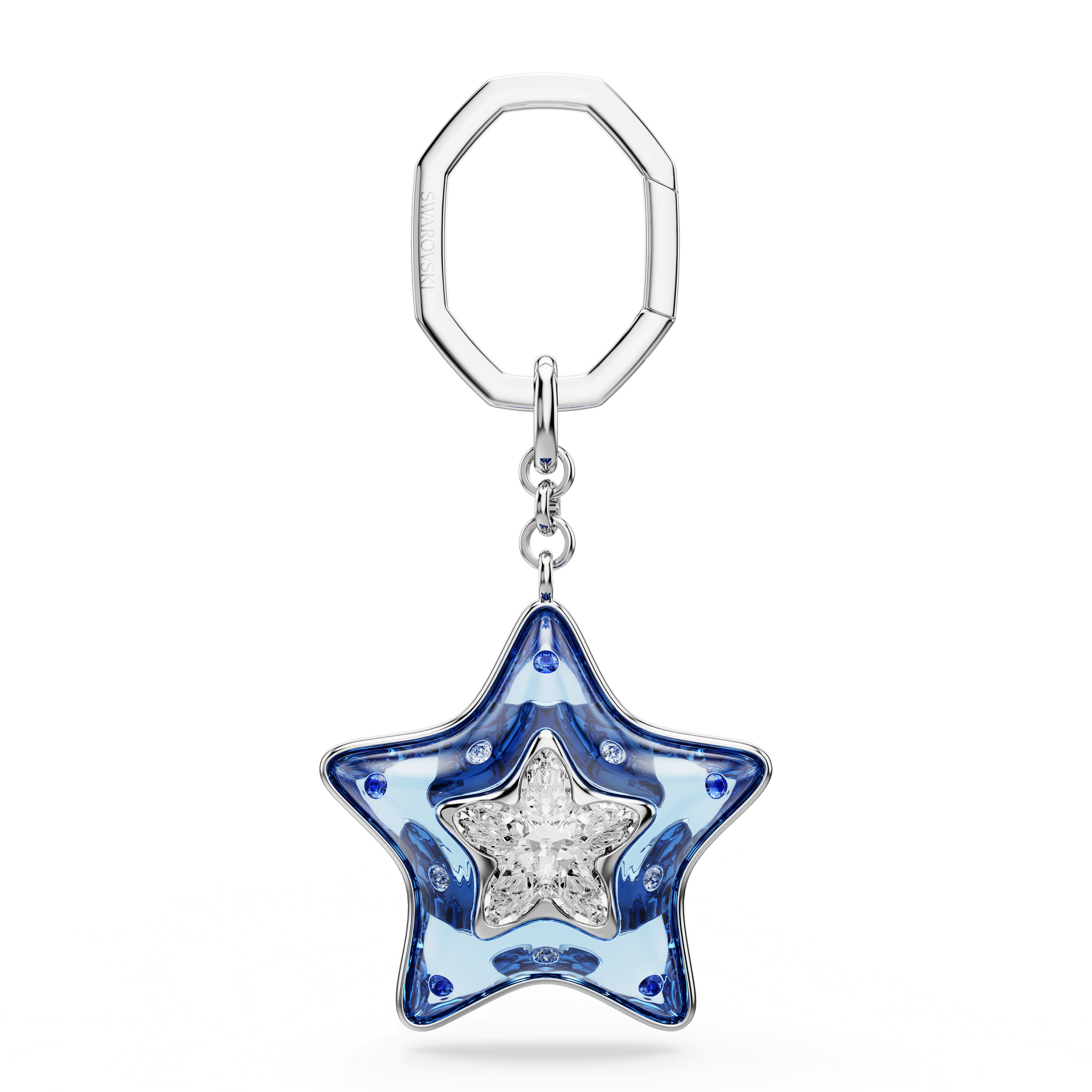 Bag charm, Mixed cuts, Star, Blue, Rhodium plated