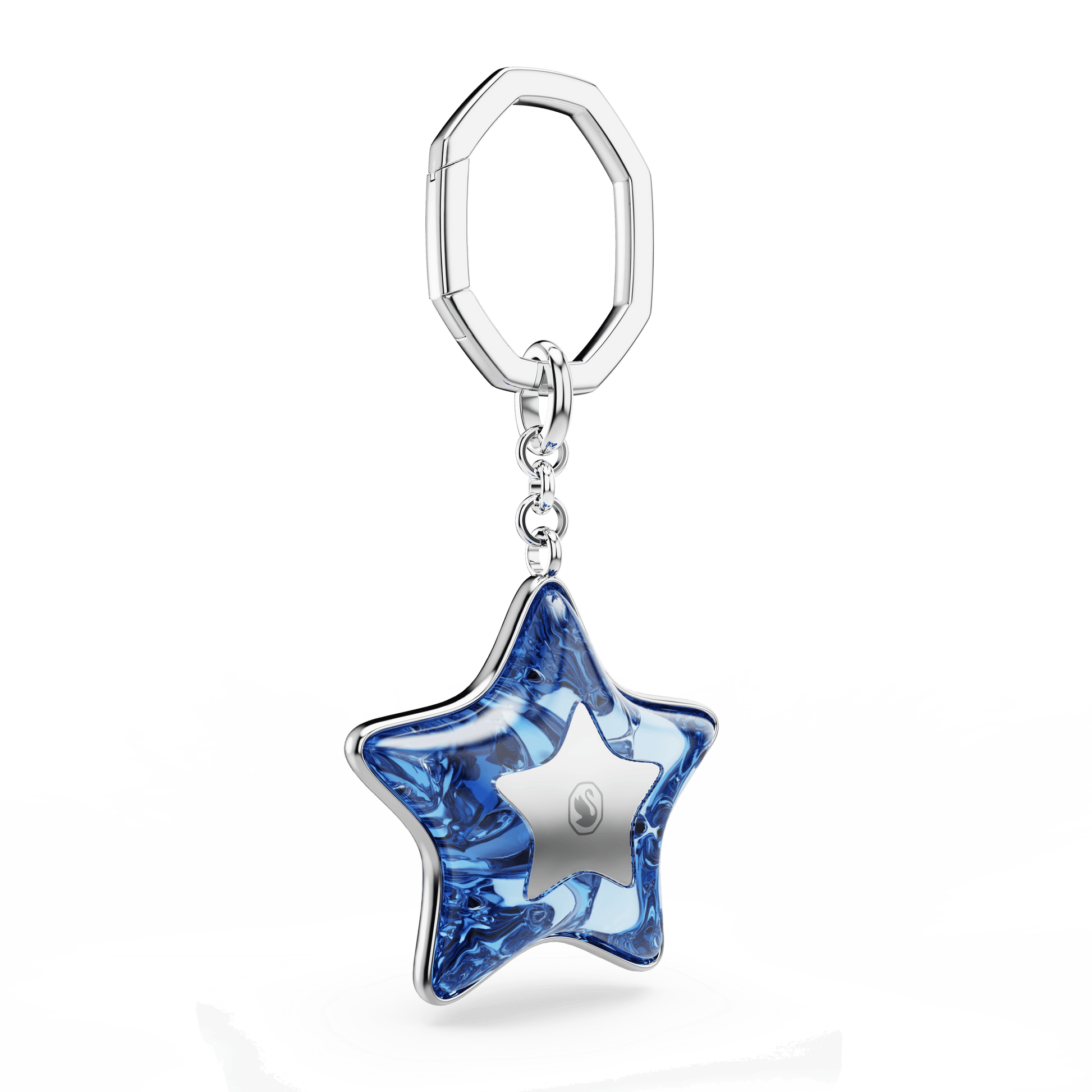 Bag charm, Mixed cuts, Star, Blue, Rhodium plated