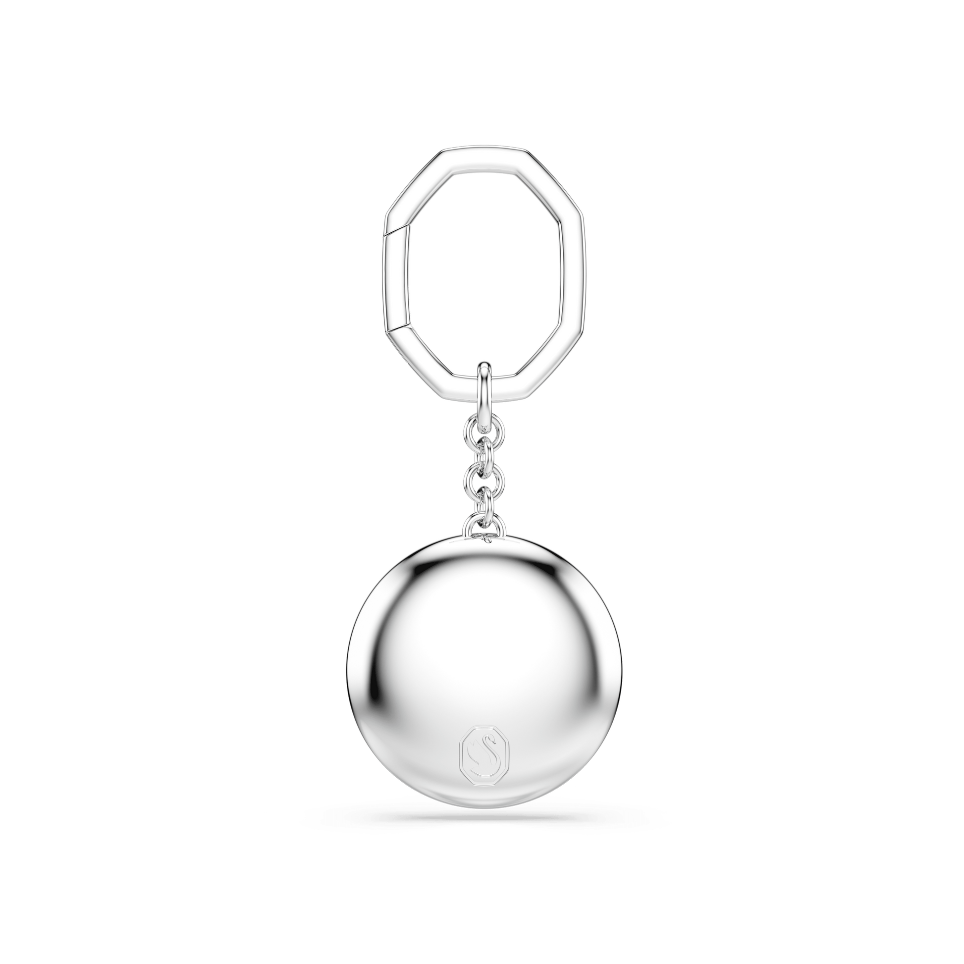 Bag charm, Round cut, White, Rhodium plated