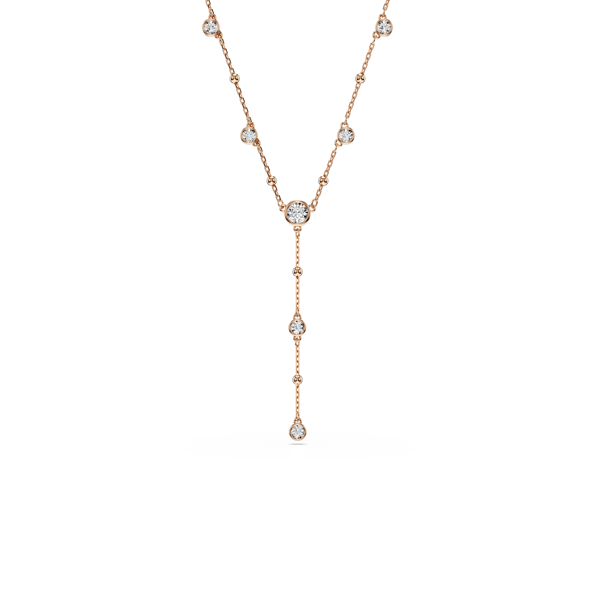 Imber Y necklace, Round cut, White, 18K rose gold finish