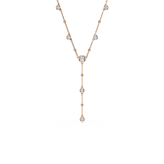 Imber Y necklace, Round cut, White, 18K rose gold finish