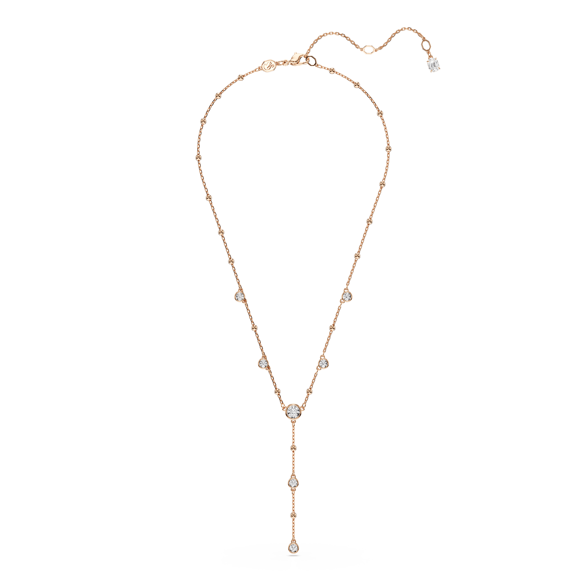 Imber Y necklace, Round cut, White, 18K rose gold finish
