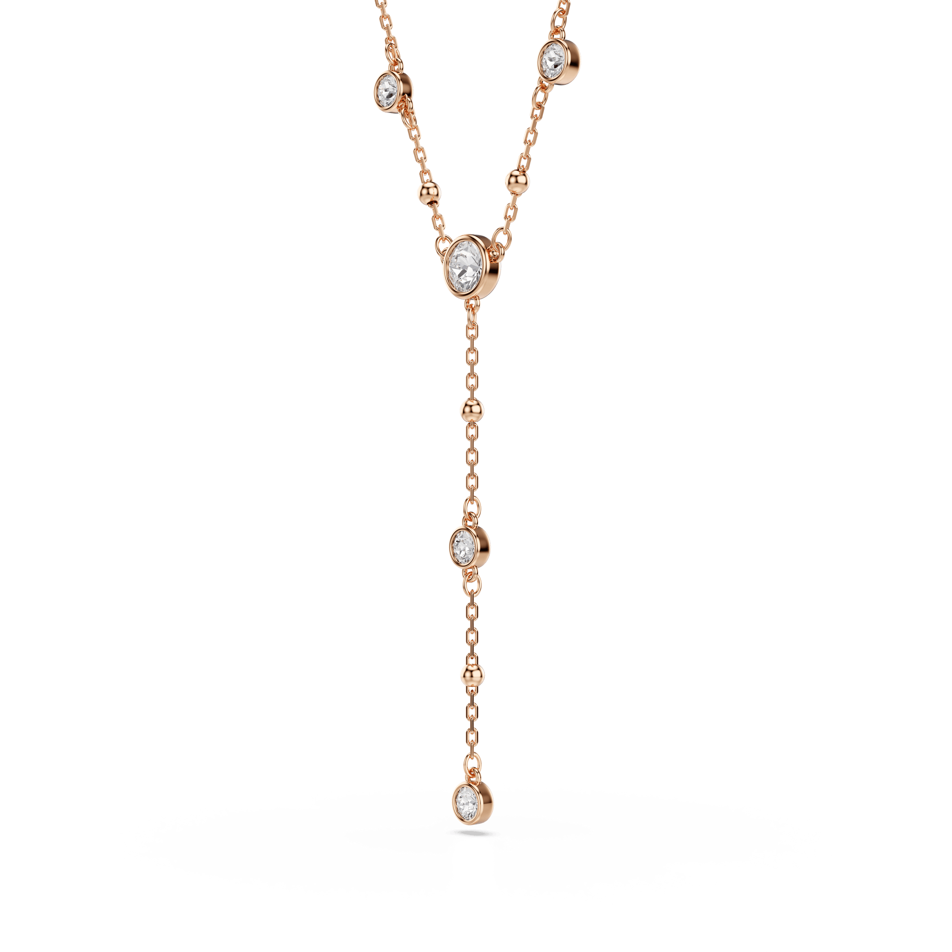 Imber Y necklace, Round cut, White, 18K rose gold finish
