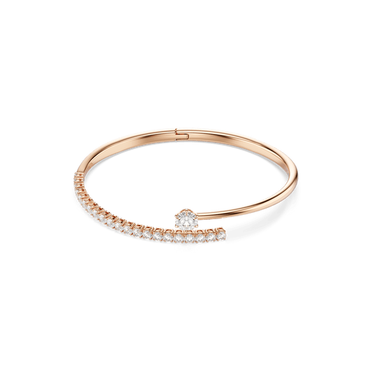 Matrix bangle, Round cut, White, 18K rose gold finish