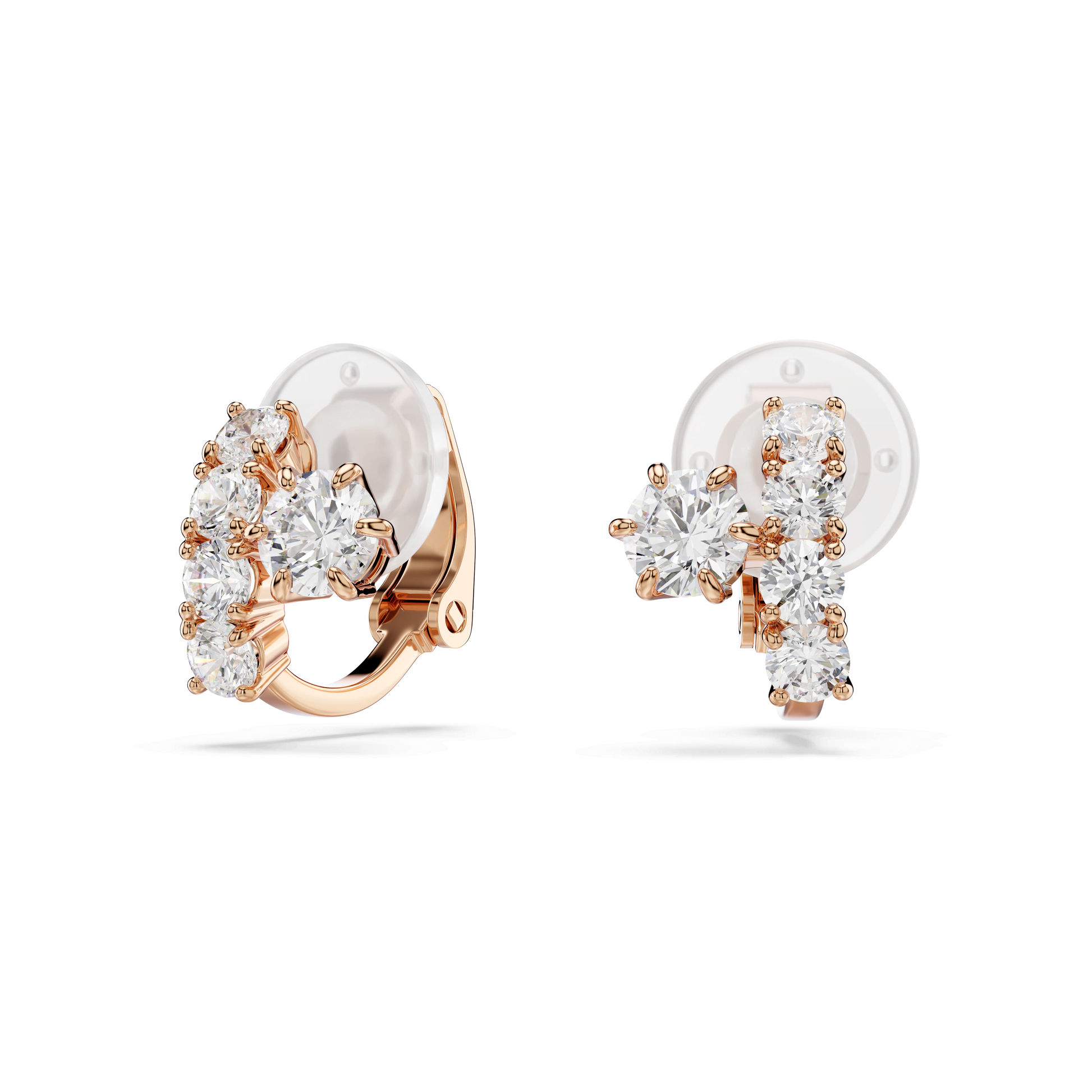 Matrix clip earrings, Round cut, White, 18K rose gold finish