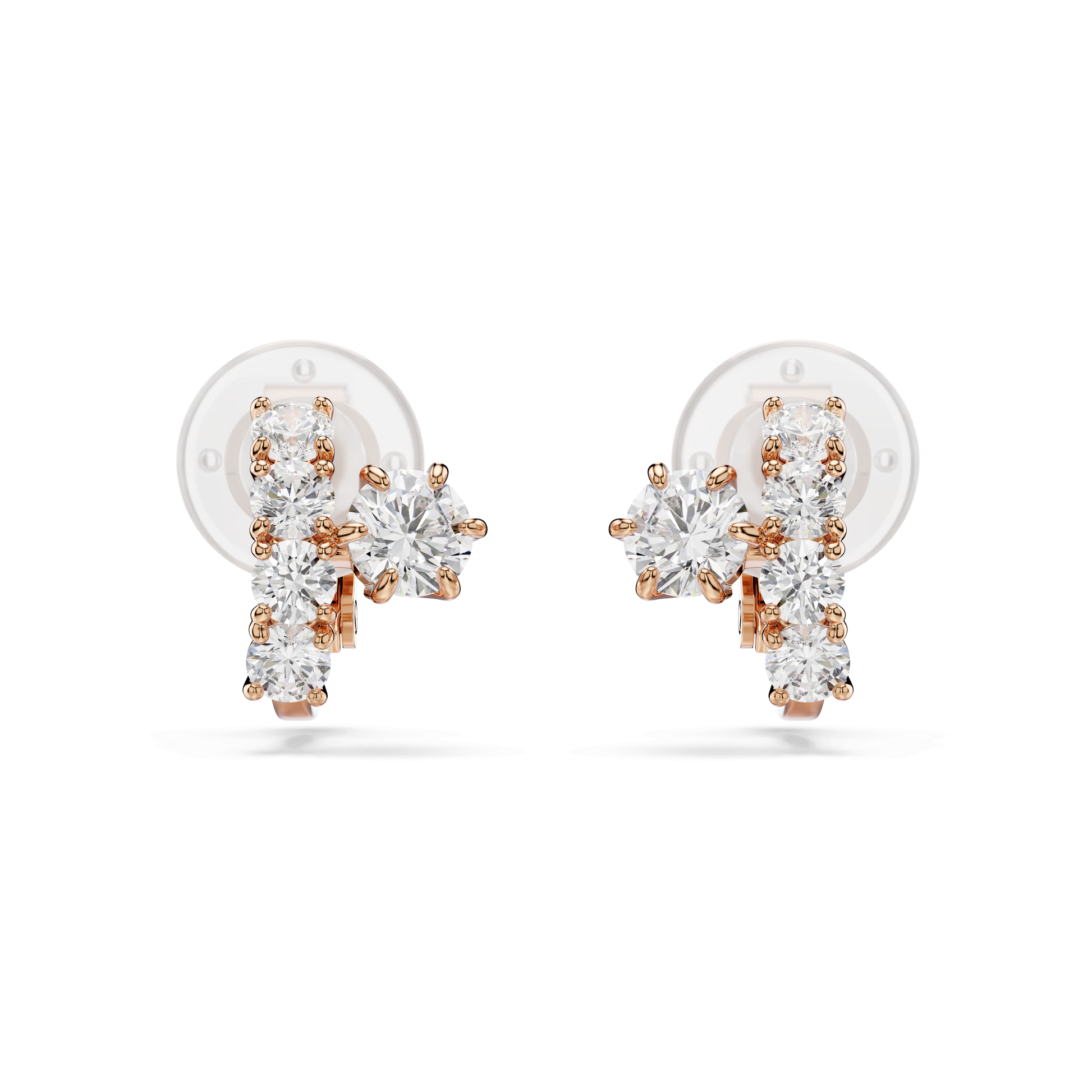 Matrix clip earrings, Round cut, White, 18K rose gold finish