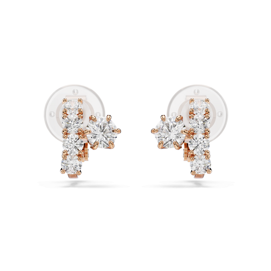 Matrix clip earrings, Round cut, White, 18K rose gold finish