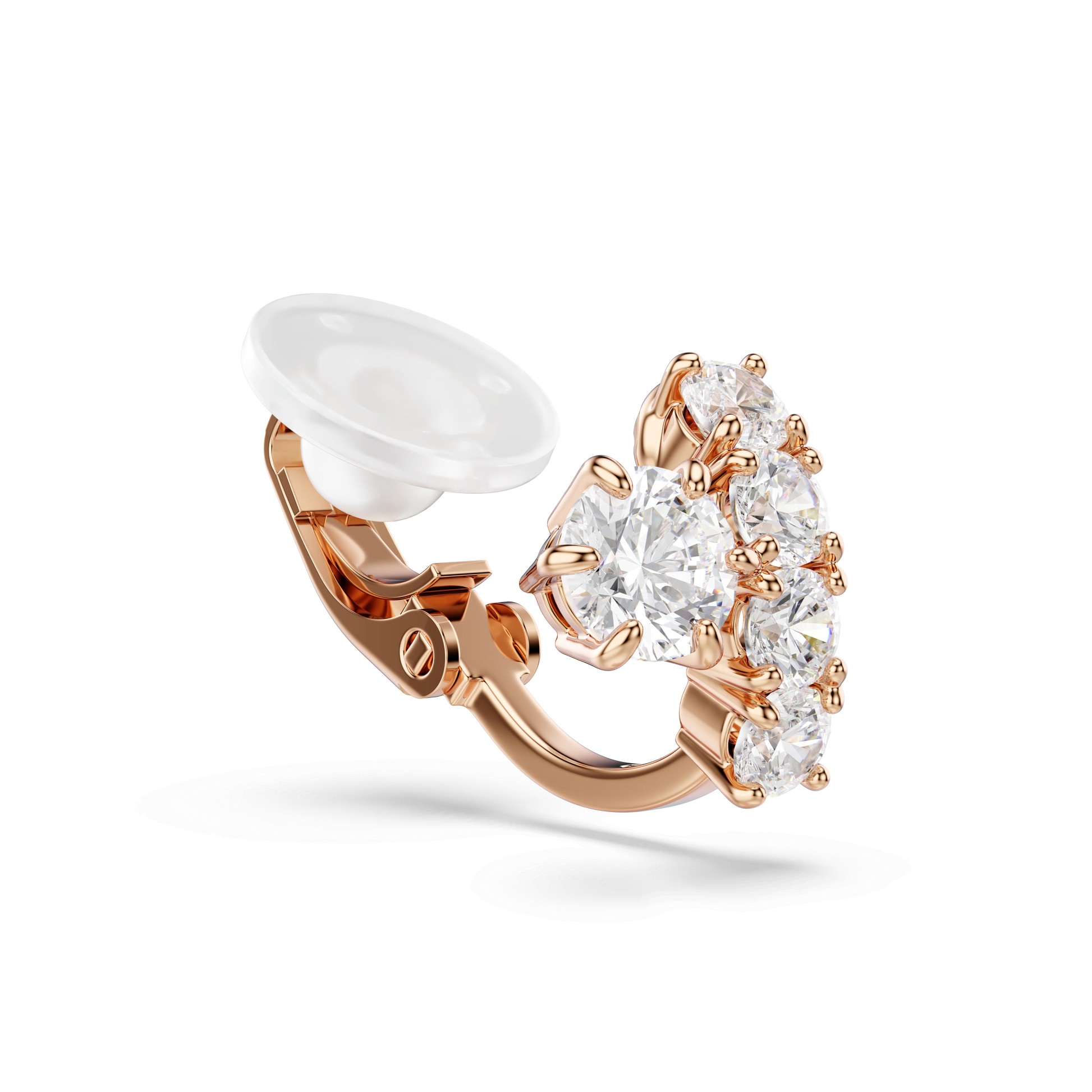 Matrix clip earrings, Round cut, White, 18K rose gold finish