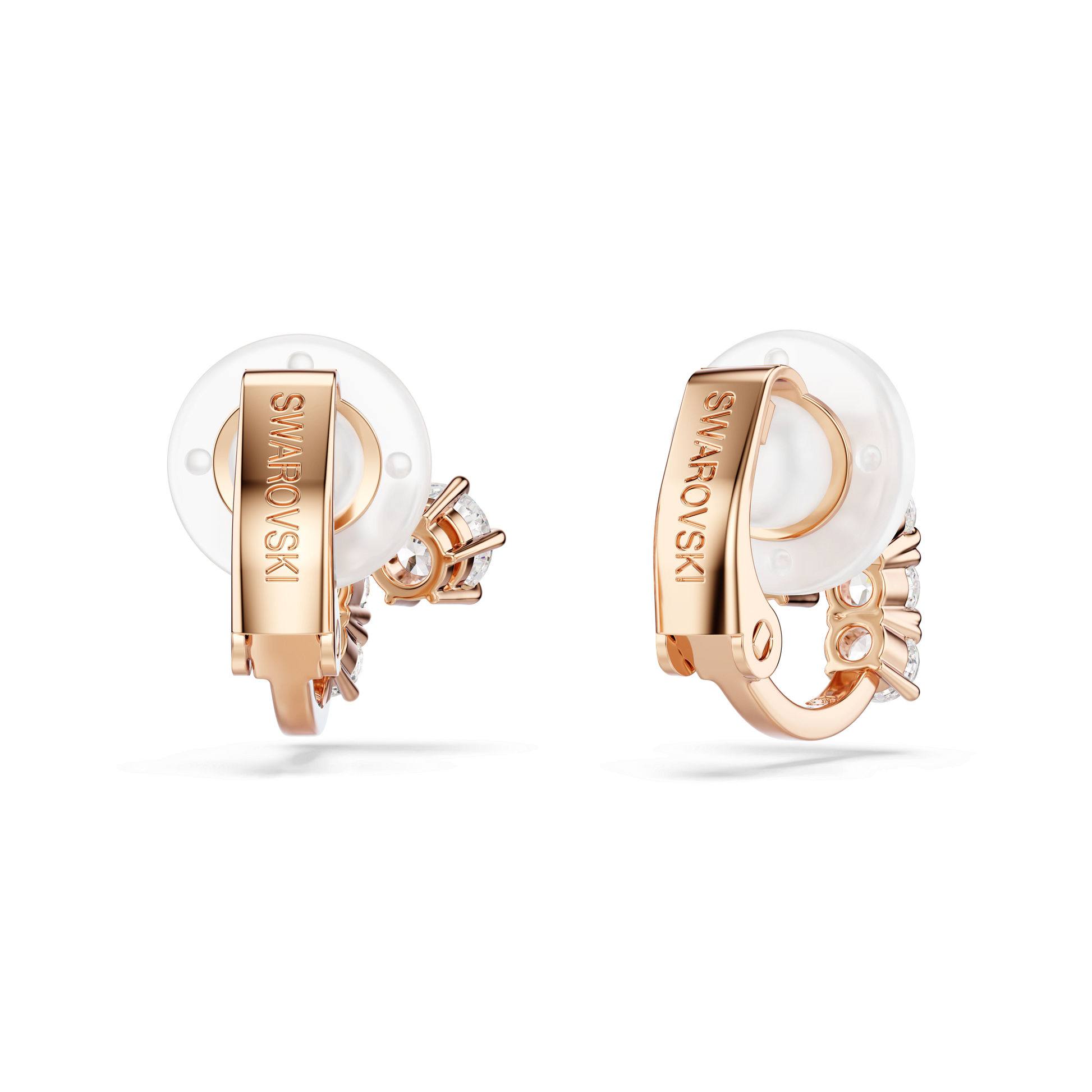 Matrix clip earrings, Round cut, White, 18K rose gold finish