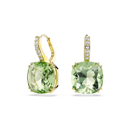 Millenia drop earrings, Cushion cut, Green, 18K gold finish