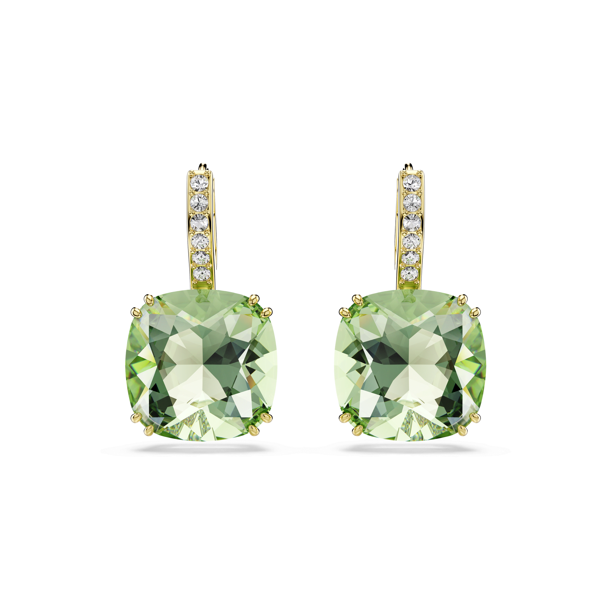 Millenia drop earrings, Cushion cut, Green, 18K gold finish