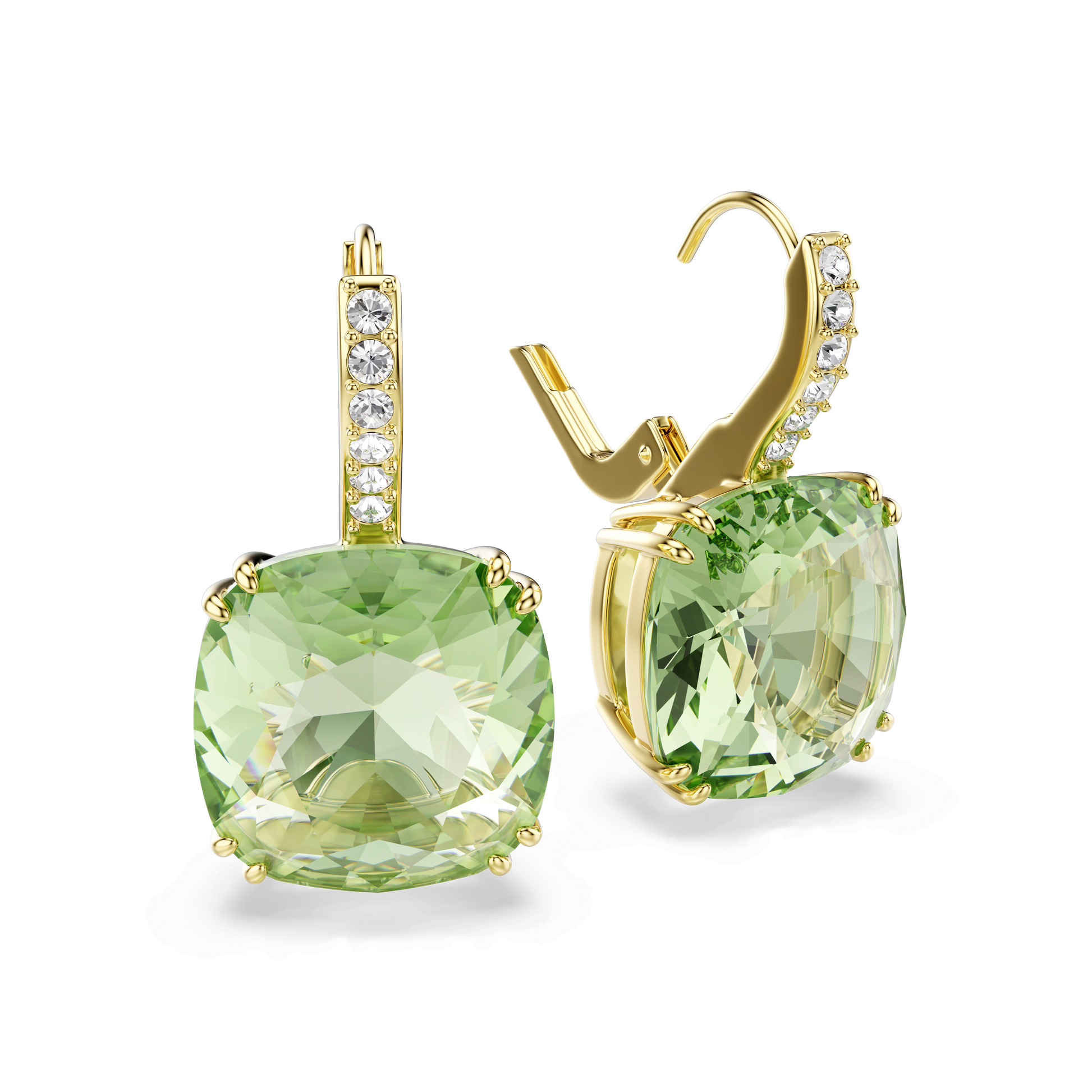 Millenia drop earrings, Cushion cut, Green, 18K gold finish