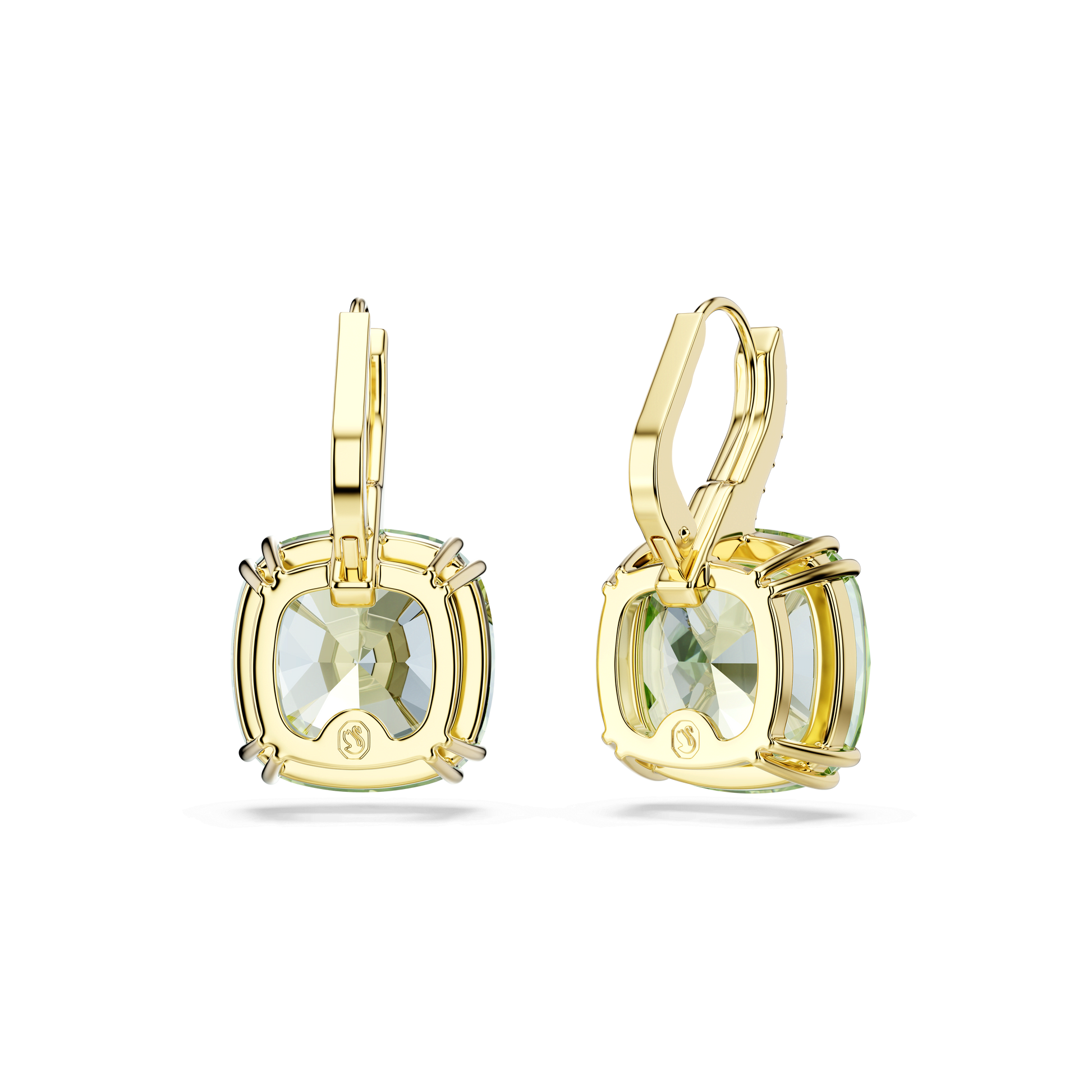 Millenia drop earrings, Cushion cut, Green, 18K gold finish