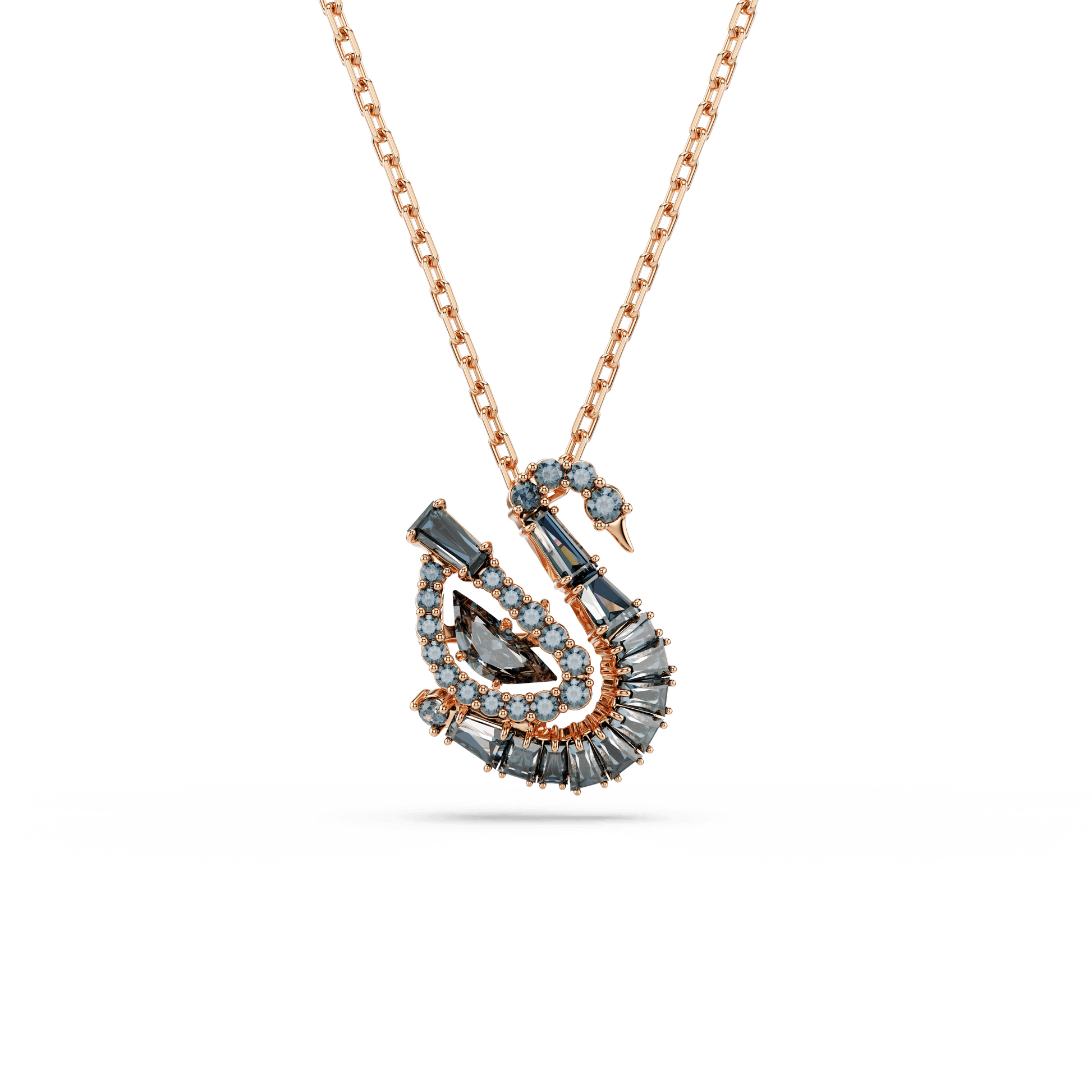 Swan pendant, Mixed cuts, Swan, Black, 18K rose gold finish